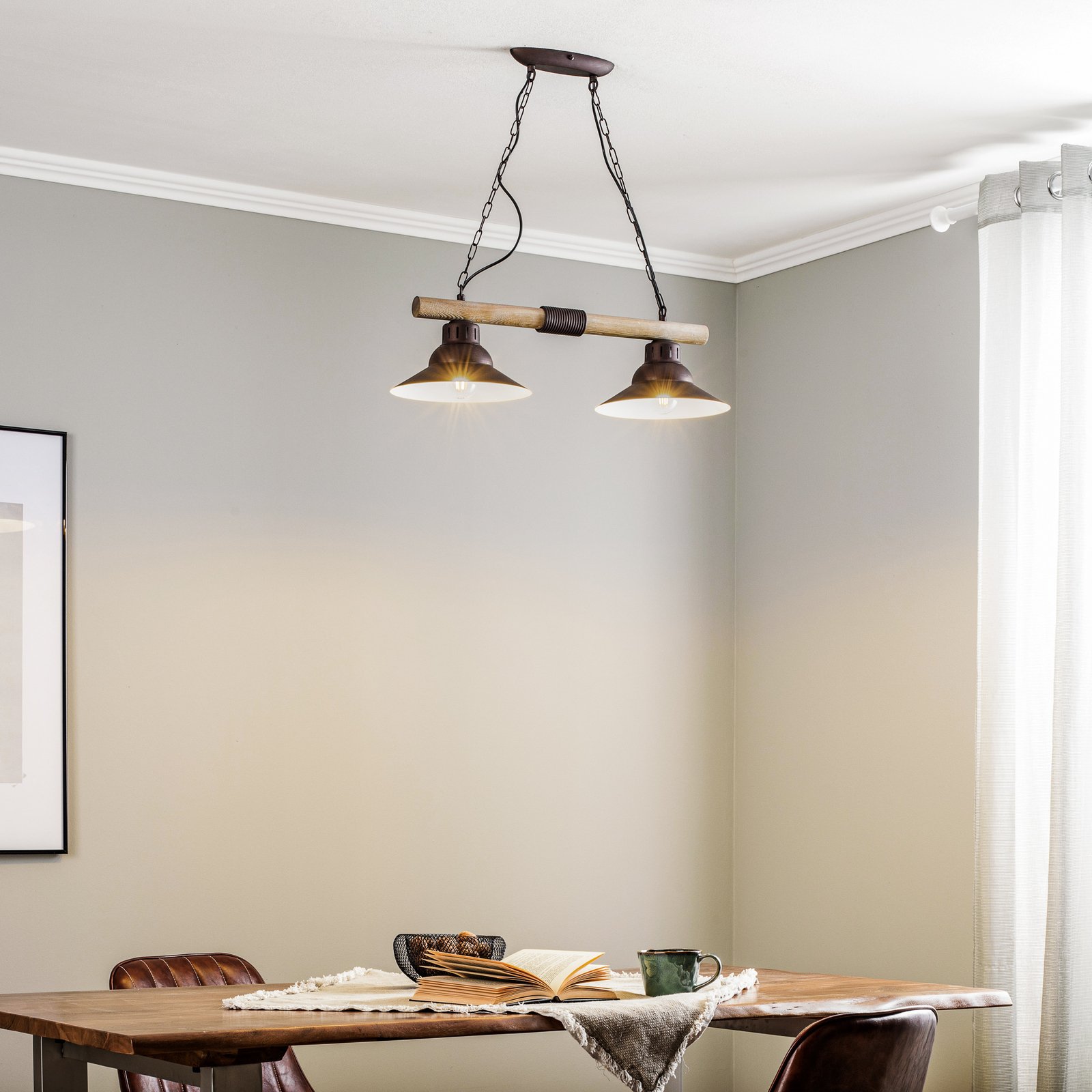 West pendant light with copper shades, 2-bulb