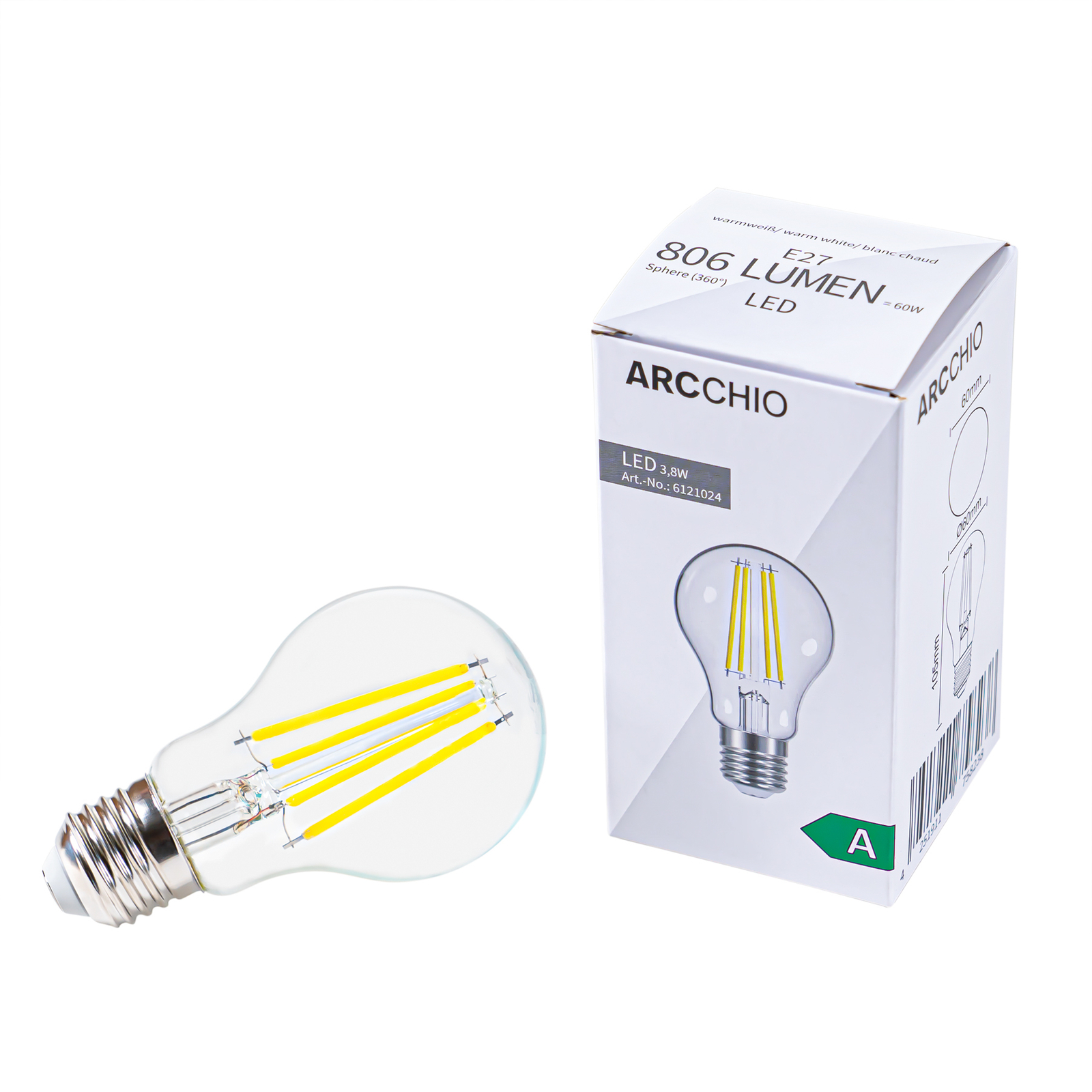 Ampoule filament LED E27 3,8W 3 000K 806lm claire