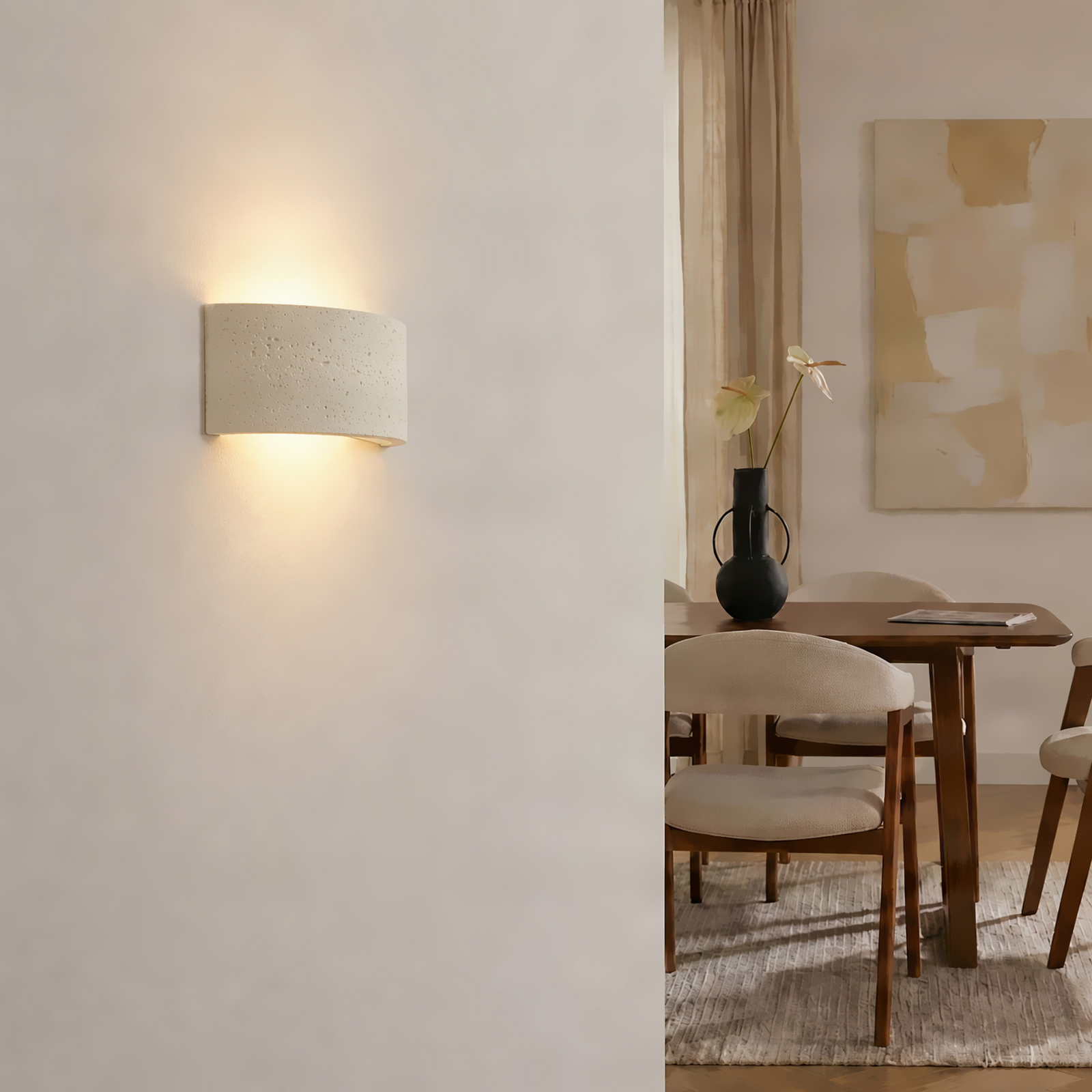 Naike wall light, beige, travertine, plaster, 15 cm – Lindby Naike wall light, beige, travertine, plaster, 15 cm – Lindby