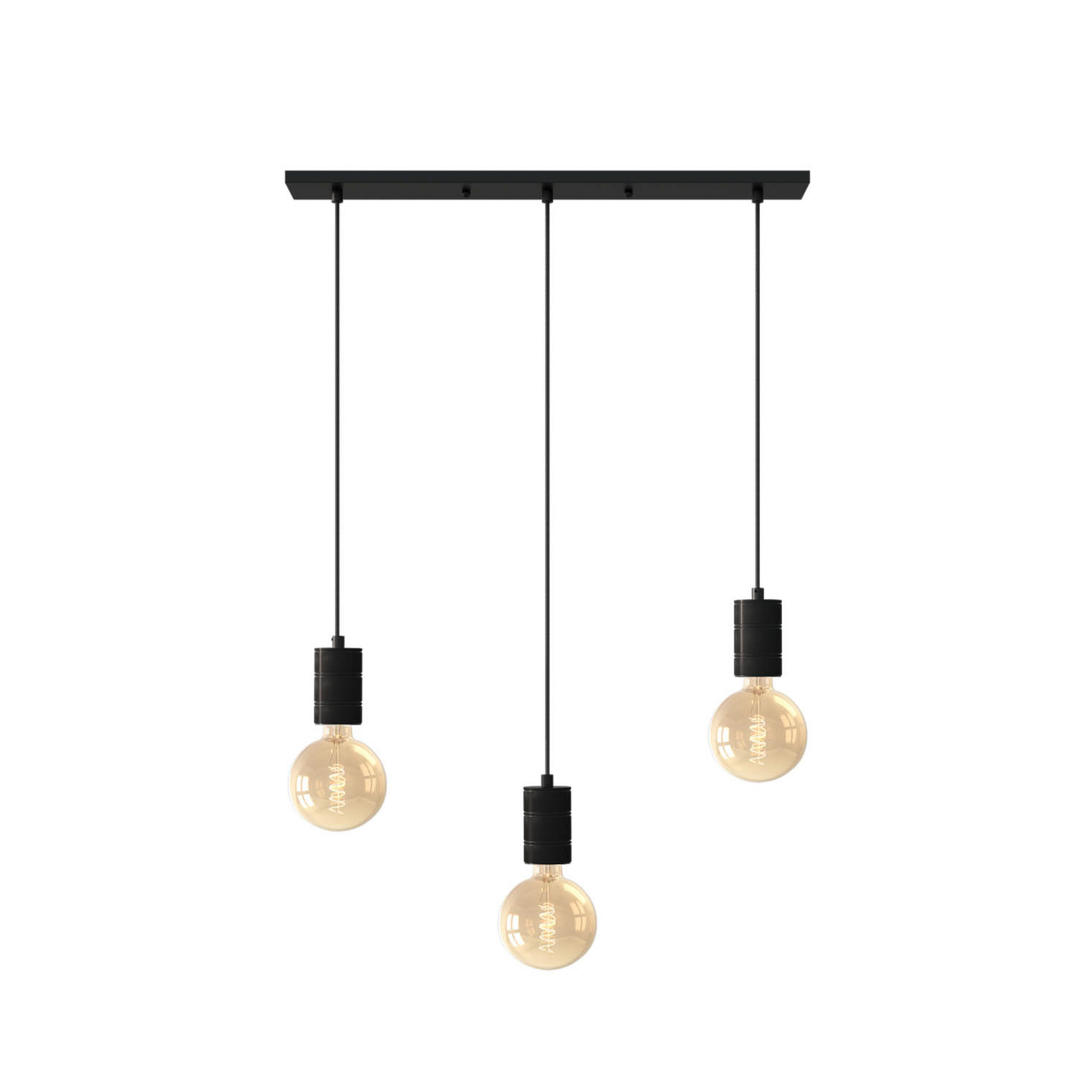 Calex Retro Pendelleuchte, eckig, 3-flg., schwarz