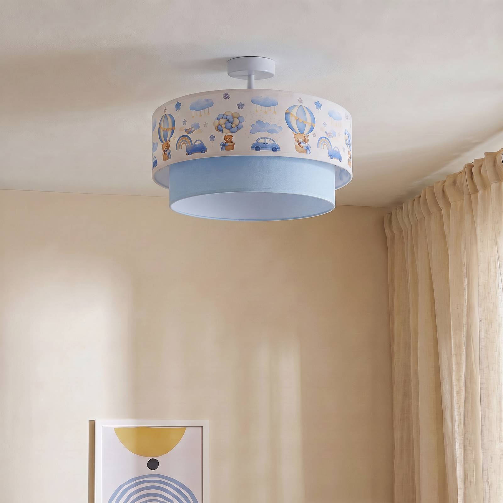 Lampa sufitowa dla dzieci Boho, jasnoniebieska/kolorowa, Ø 40 cm, tkanina, E27