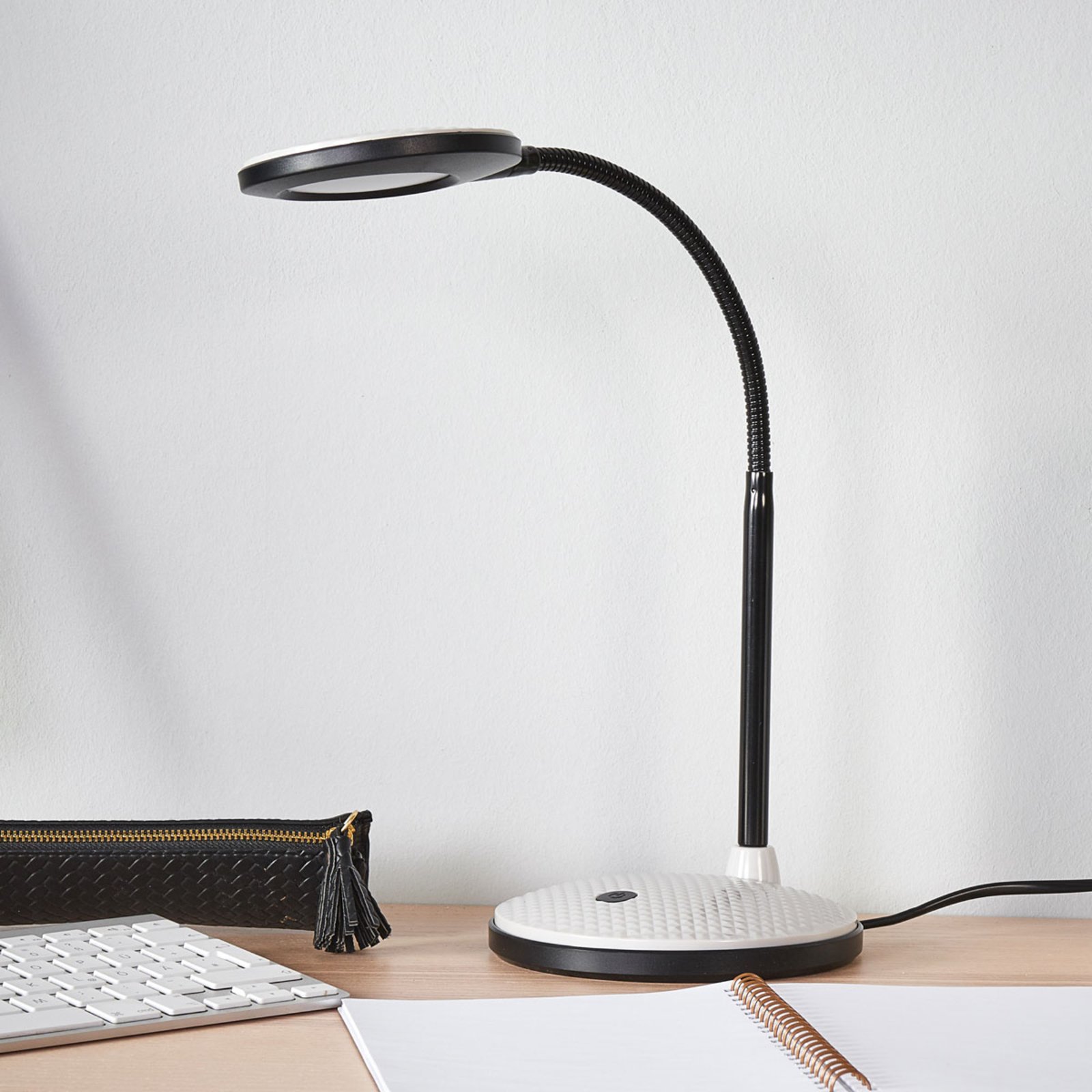 Lámpara de mesa LED Ivan en gris claro y negro