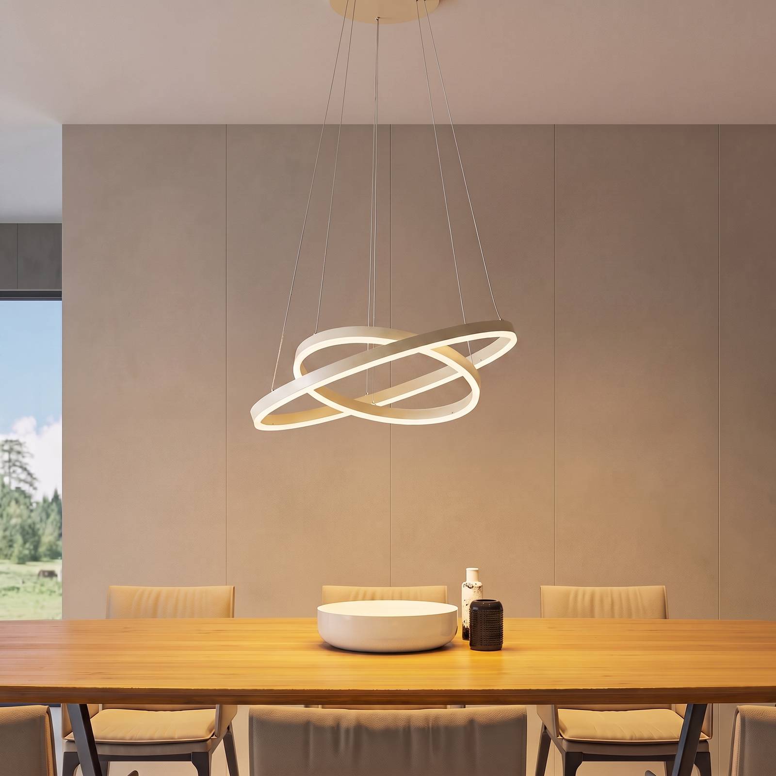 Arcchio LED hanglamp Albiona, beige, 2 ringen, Ø 60 cm