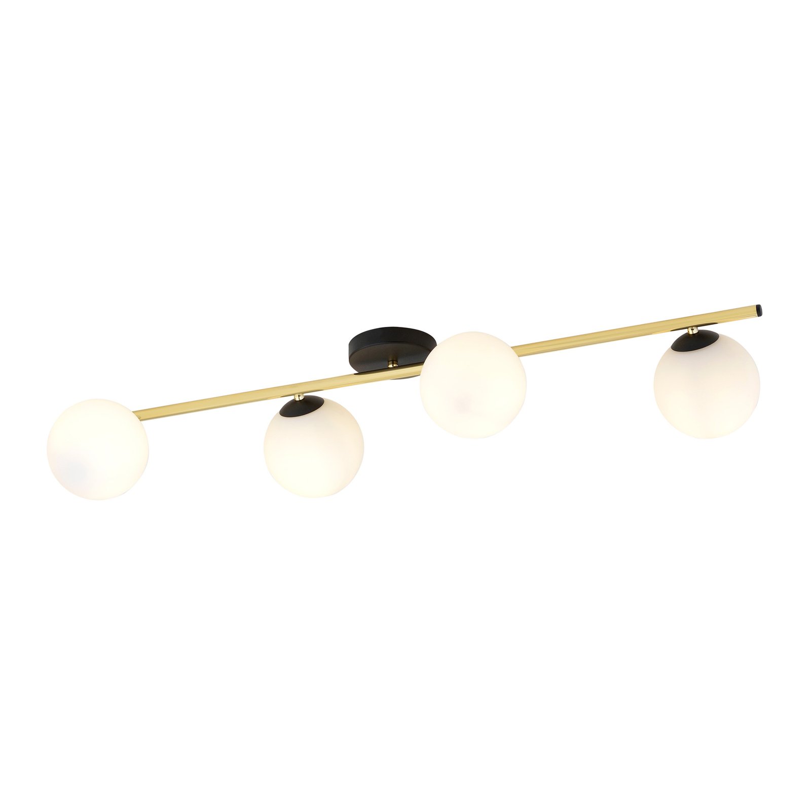 Plafondlamp Glassy 4-lamps lineair zwart/goud/opaal