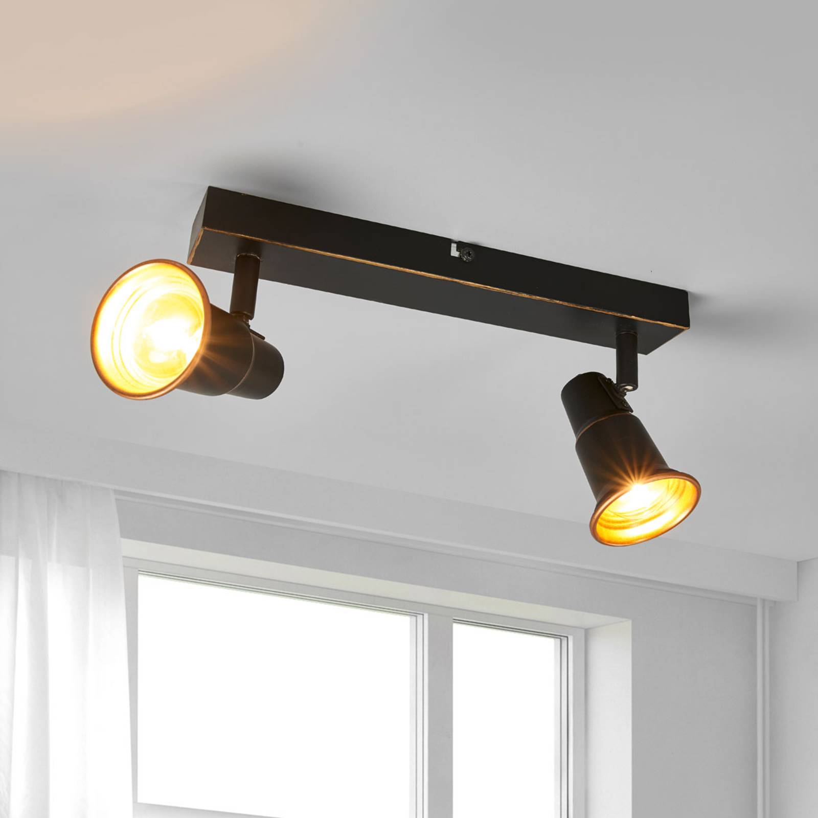 Lindby Black ceiling light Arielle, two-bulb, for Living / Dining Room, metal, E14, 40 W, L: 30 cm, W: 10 cm, H: 15 cm