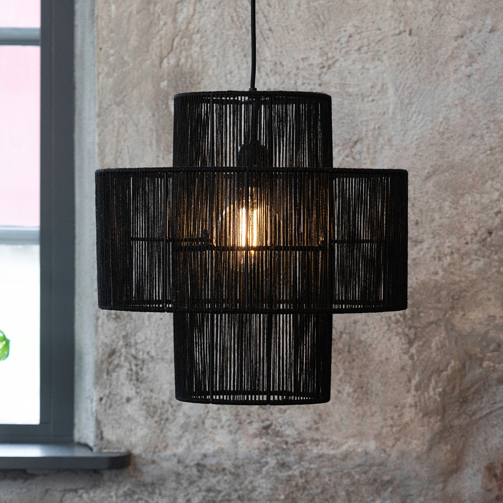 Soga hanging light, plug, black, jute, Ø 40 cm