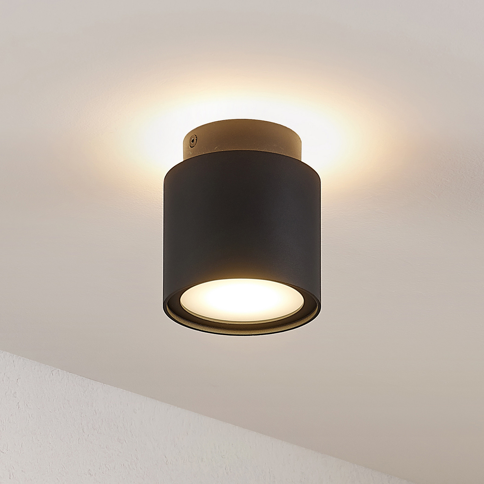 Arcchio plafonieră Walisa Ø 10 cm negru difuzor GU10 - Camera de zi / sufragerie - modern - negru RAL 9004 - Aluminiu