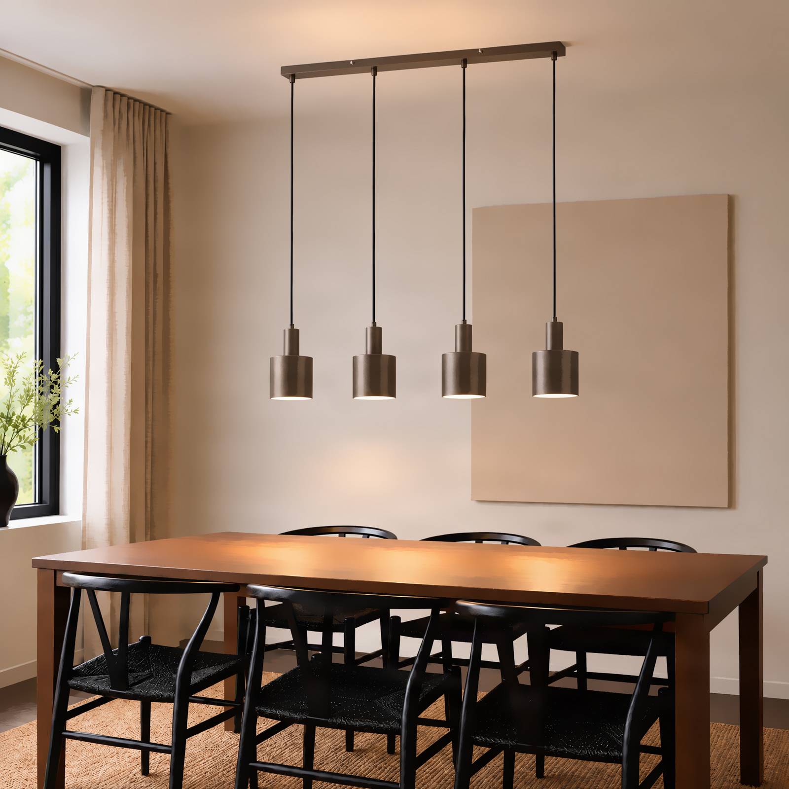 Lindby hanglamp Ovelia, bruin, 4-lamps, metaal, E27