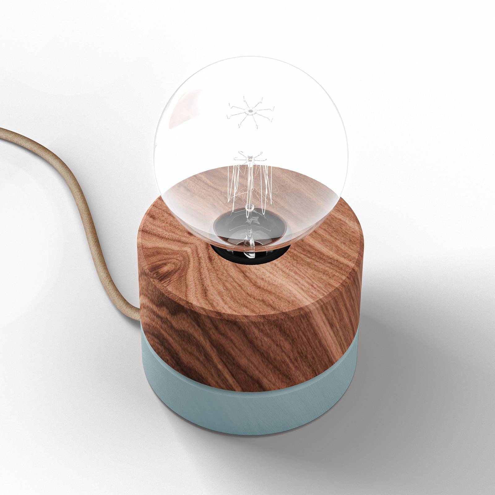 Almut von Wildheim ALMUT 0239 table lamp, vegan, walnut/pastel blue, for Living / Dining Room, walnut wood, E27, 52 W, H: 8 cm