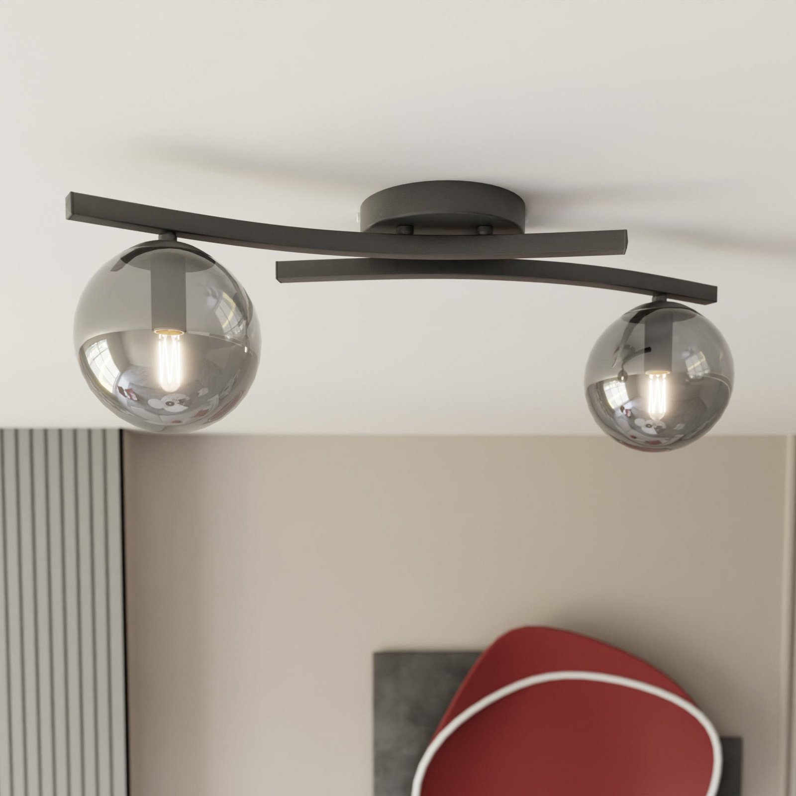 EMIBIG LIGHTING Plafonieră OPUS lungime 60 cm gri fum/negru 2 becuri. - Camera de zi / sufragerie - modern - gri fum negru - Metal