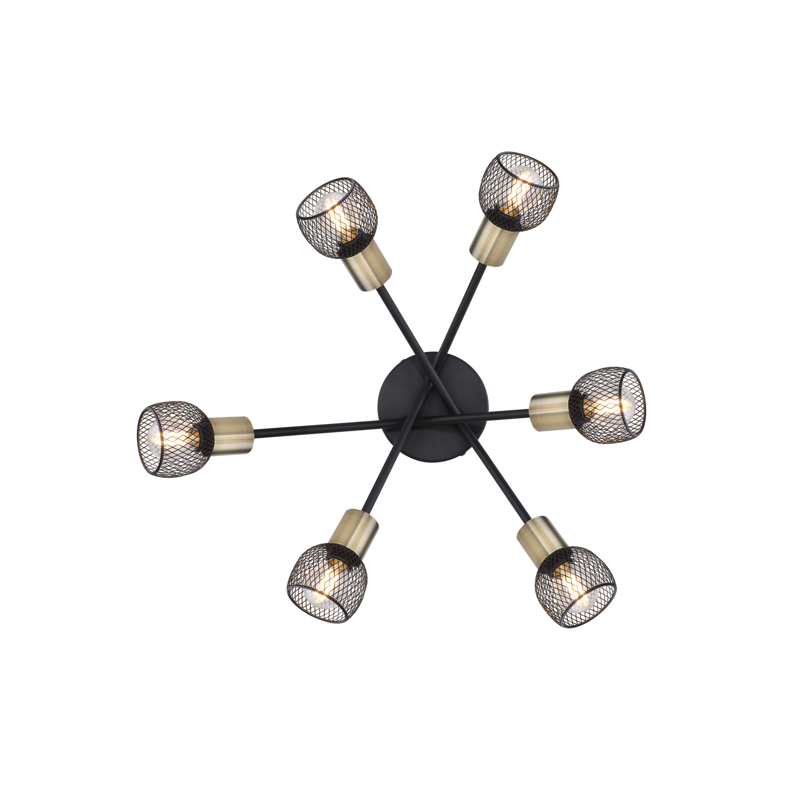 Plafondlamp Fiastra, zwart/oudmessing 6-lamps