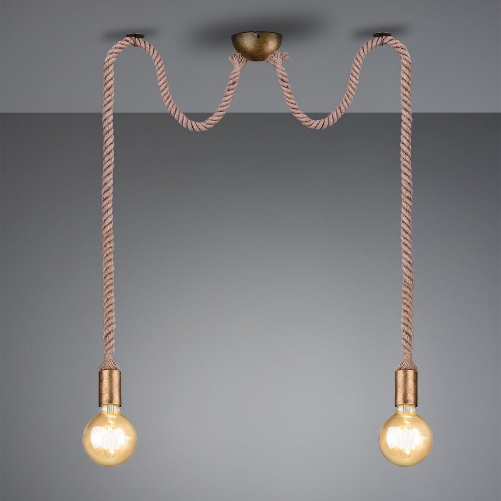 Trio Lighting Lampă pendul Rope cu cablu decorativ 2 becuri - Camera de zi / sufragerie - Casă de țară / Rustic - alamă antic - Metal