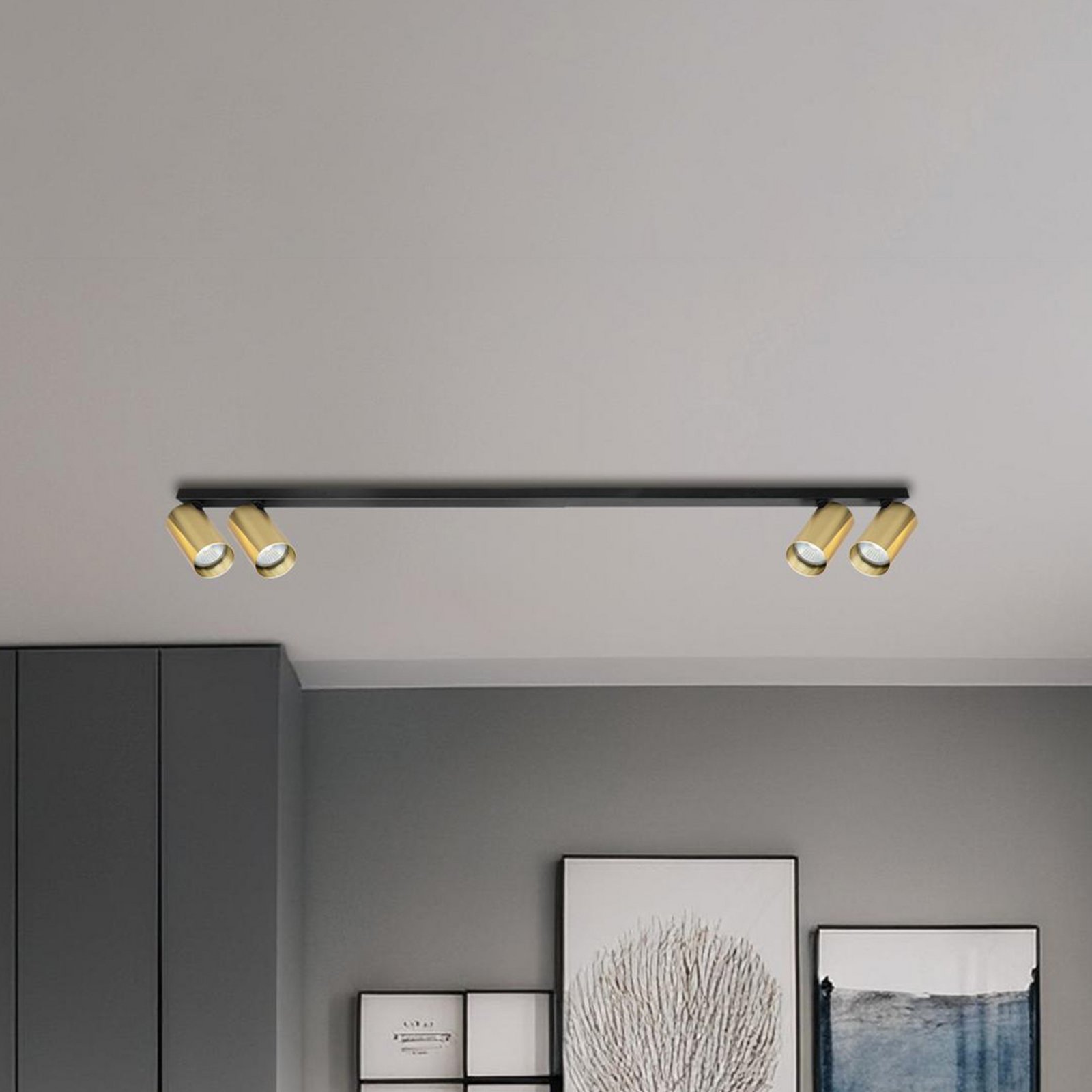 Spot de tavan Hero, negru/auriu, 4 becuri, 120 cm, metal