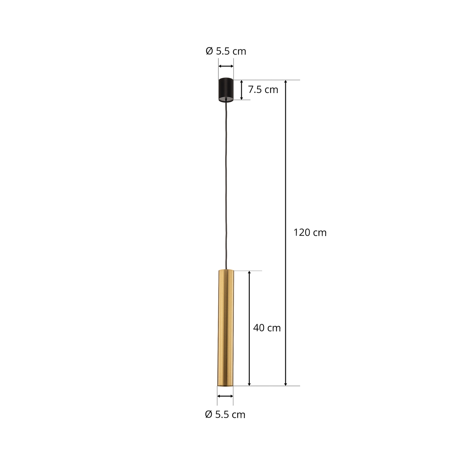 Candeeiro suspenso Eye, 1fl, latão, altura do abajur 40 cm