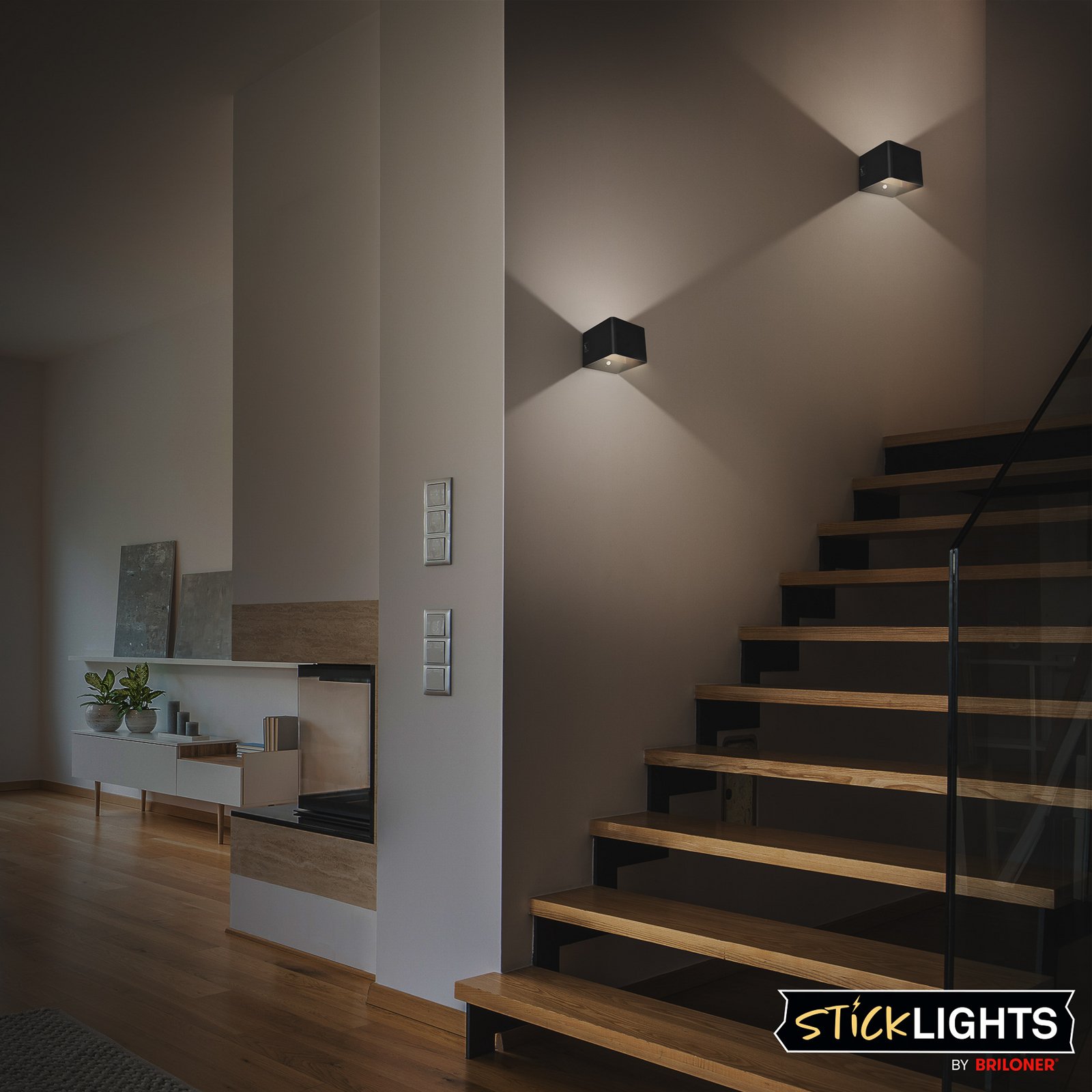 LED wandlamp op accu Barro, zwart Breedte 8 cm Metaal, sensor