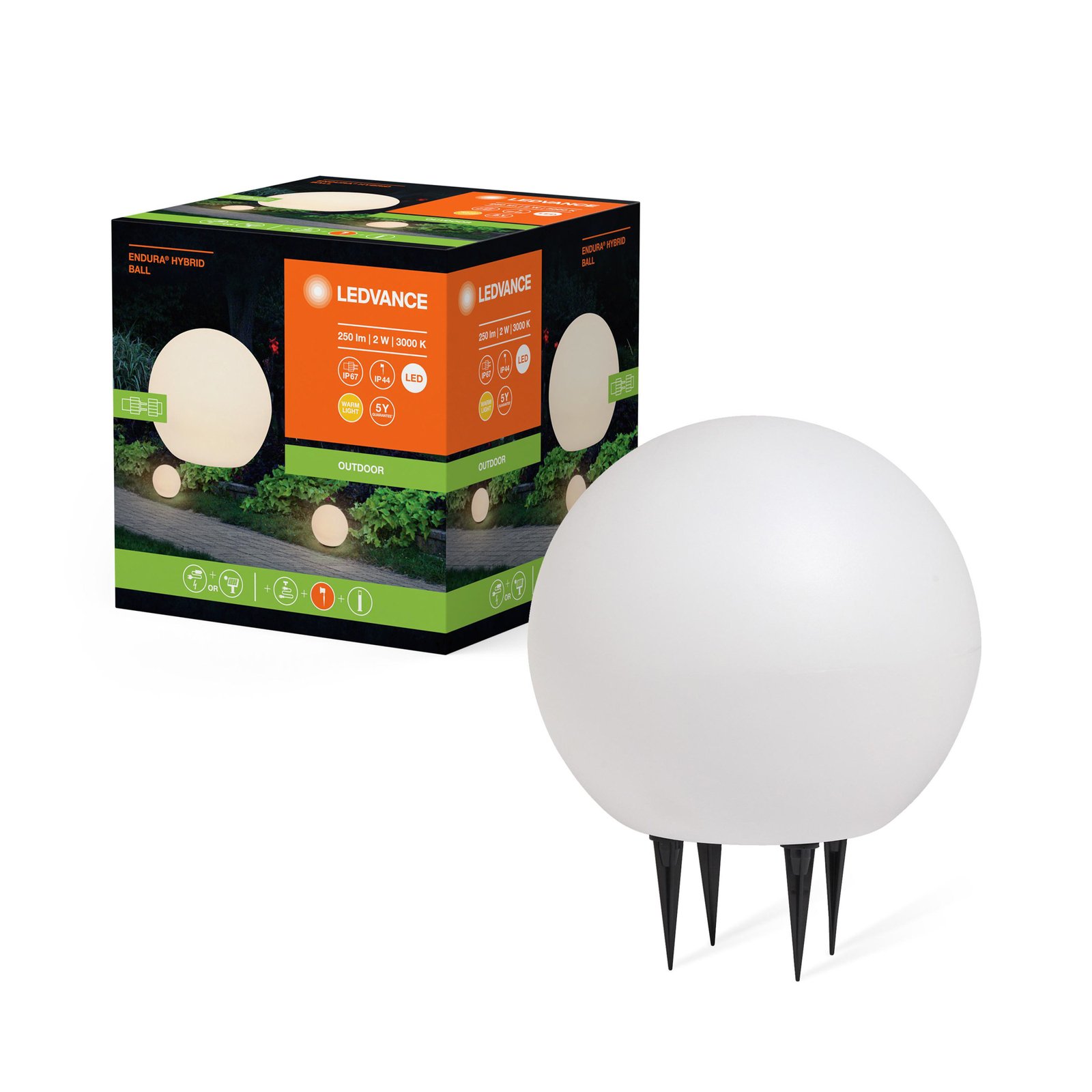 LEDVANCE LED-bakkelampe Endura Hybrid Ball 2W, hvit