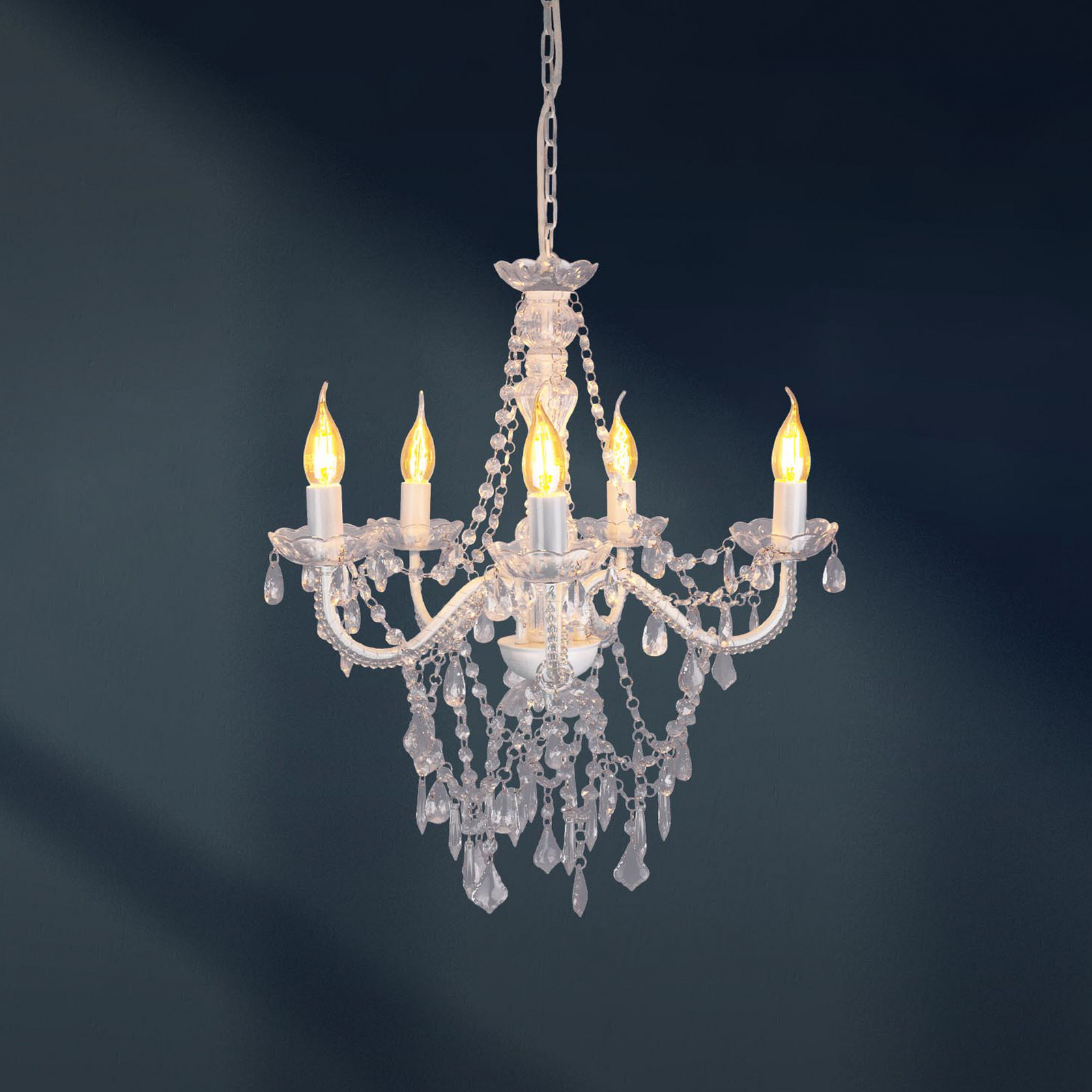 Näve Candelabru Cecilia alb fier/acrilic Ø 52 cm 5 lumini. - Camera de zi / sufragerie - alb clar - Metal