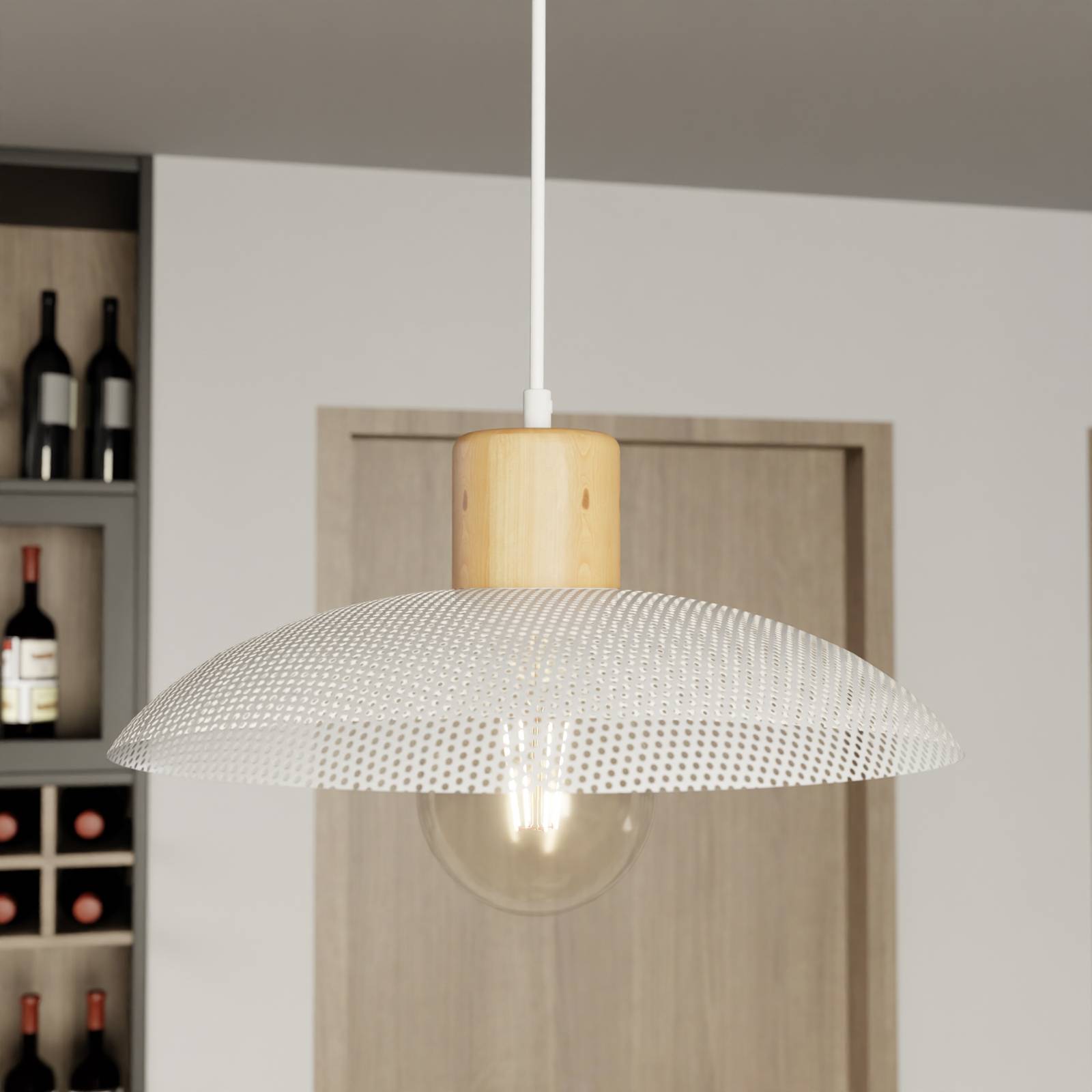 Lampa wisząca Kobe 1-punktowa stal drewno biały