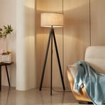 Lampe sur pied Lindby Herry, noir, bois, trépied, 153 cm