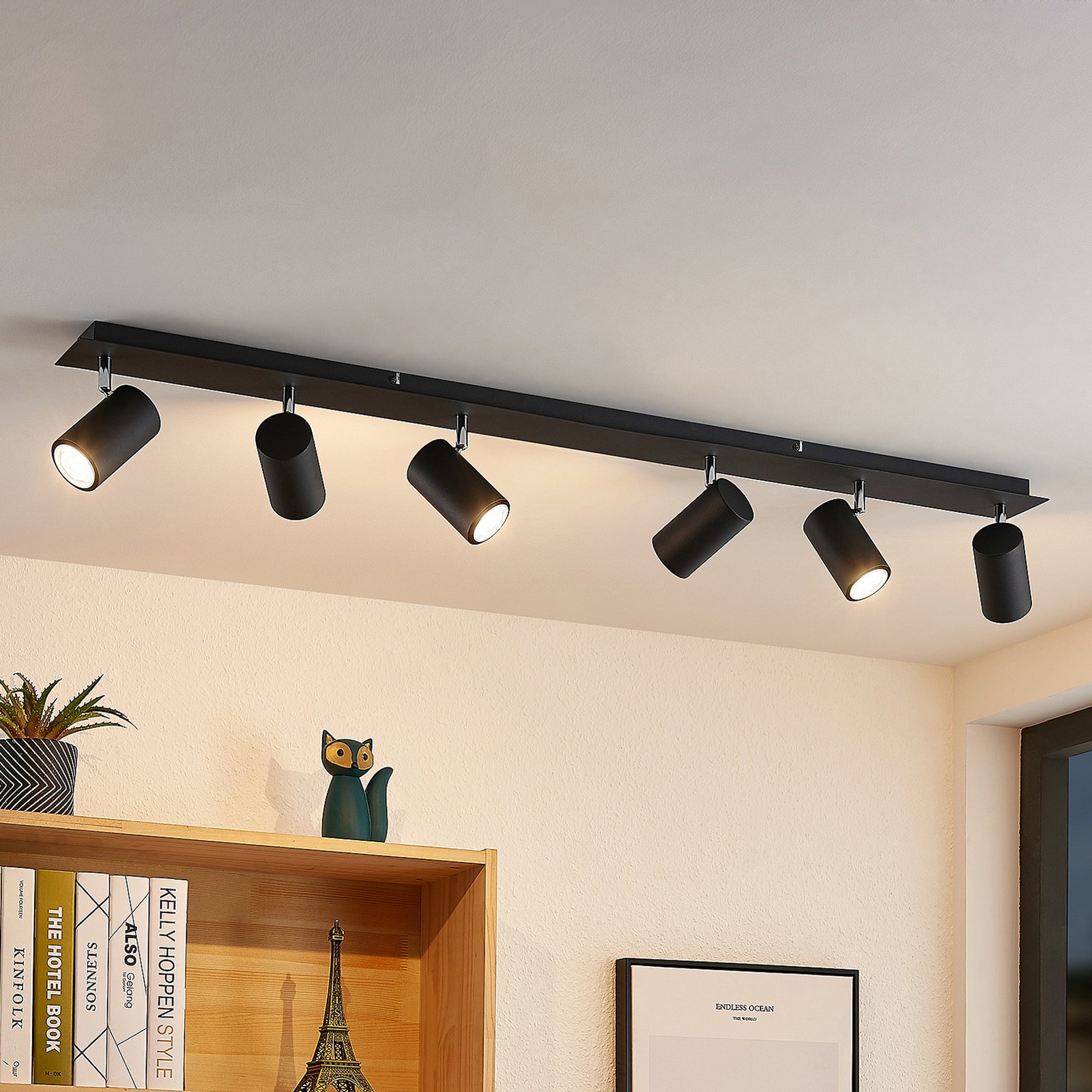 Faretto da soffitto Lindby Joffrey, 116 cm, nero, a 6 luci, GU10