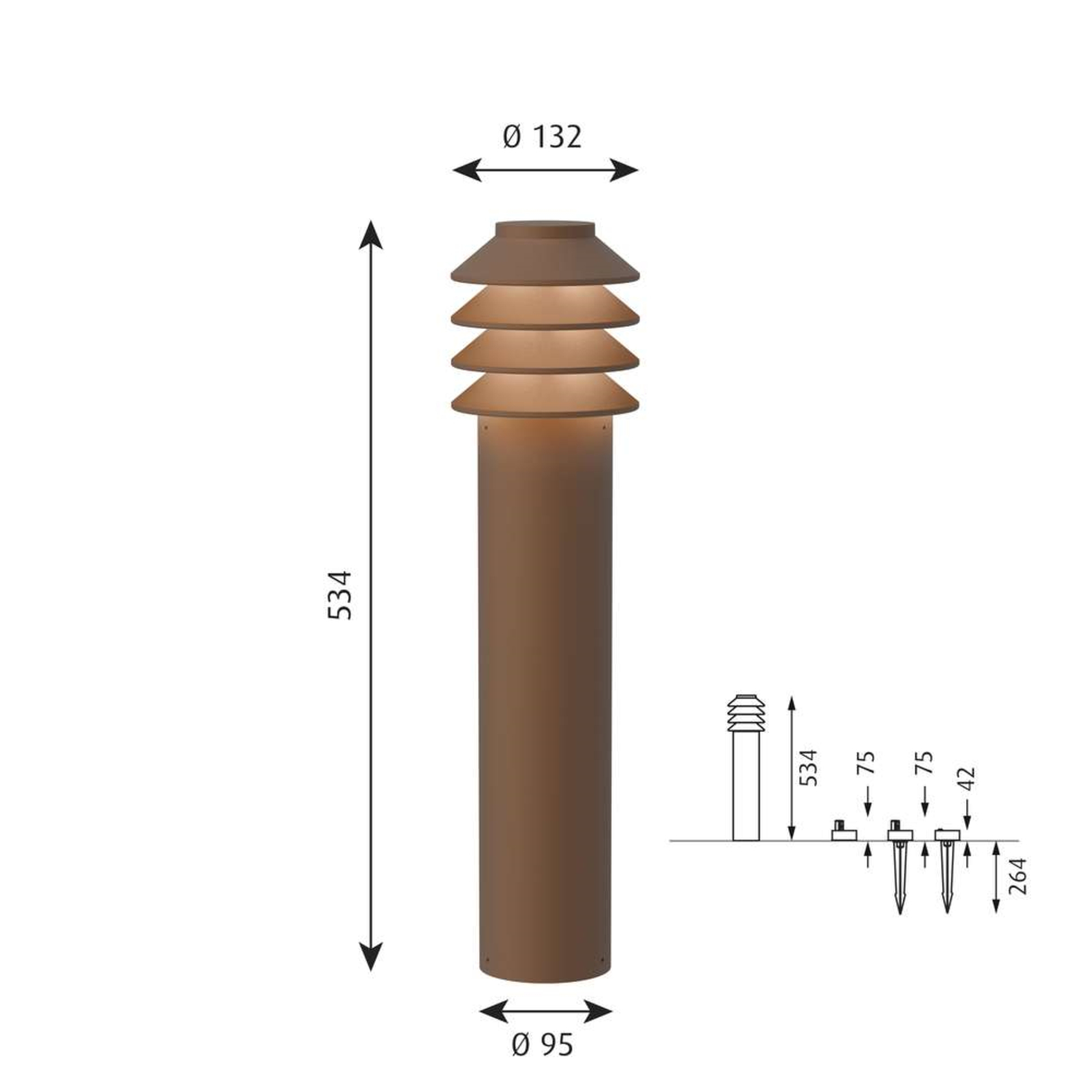 Bysted Garden Vrtna lampa Lang LED 2700K m/Anker Corten - Louis Poulsen