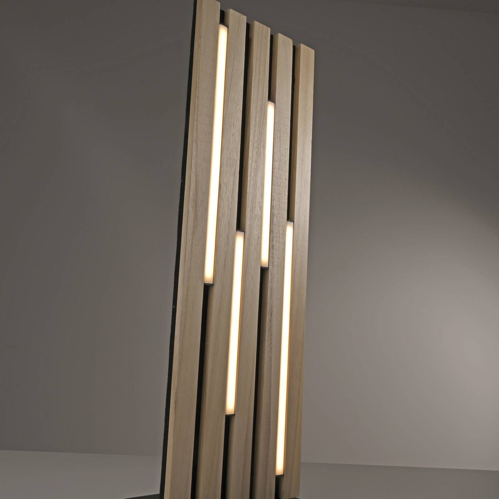 Paul Neuhaus Lampa stołowa LED Q-Acoustic drewno wysokość 60 cm
