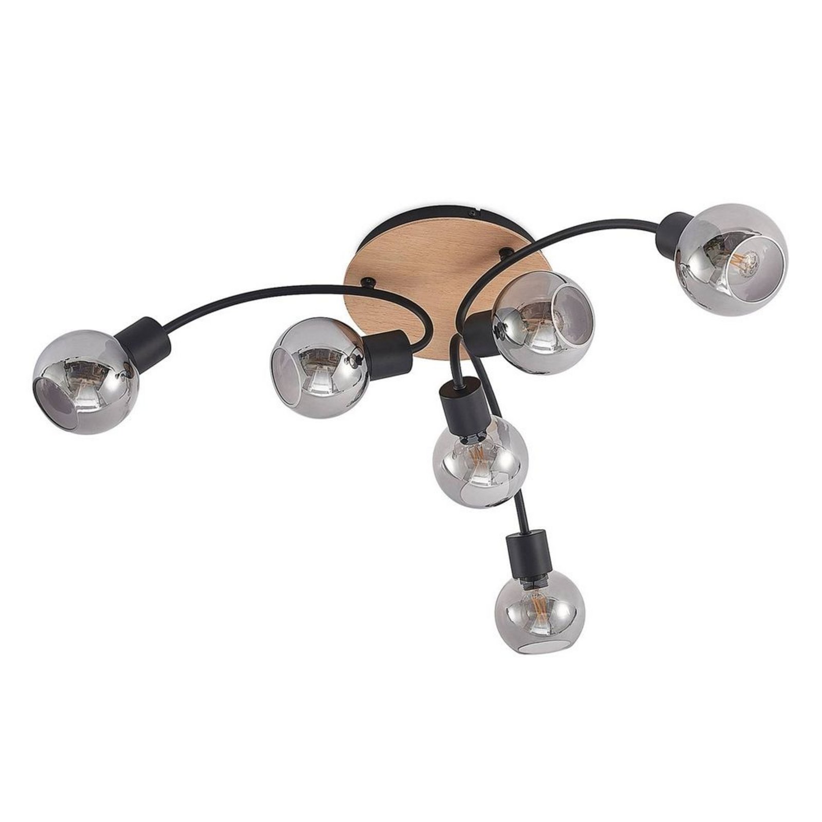 Eridia 6 Round Lámpara de Techo Black/Wood - Lindby