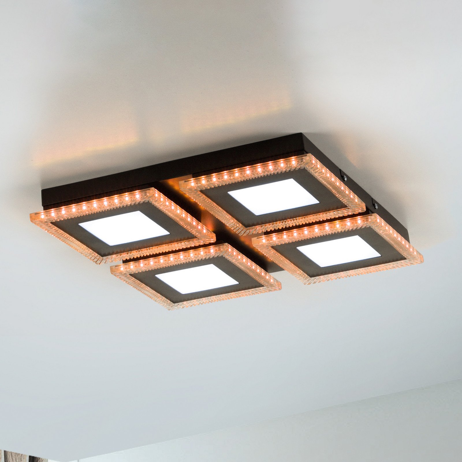 JUST LIGHT. Acri plafonieră LED CCT RGB telecomandă 44x44cm - Camera de zi / sufragerie - modern - negru alb - Metal