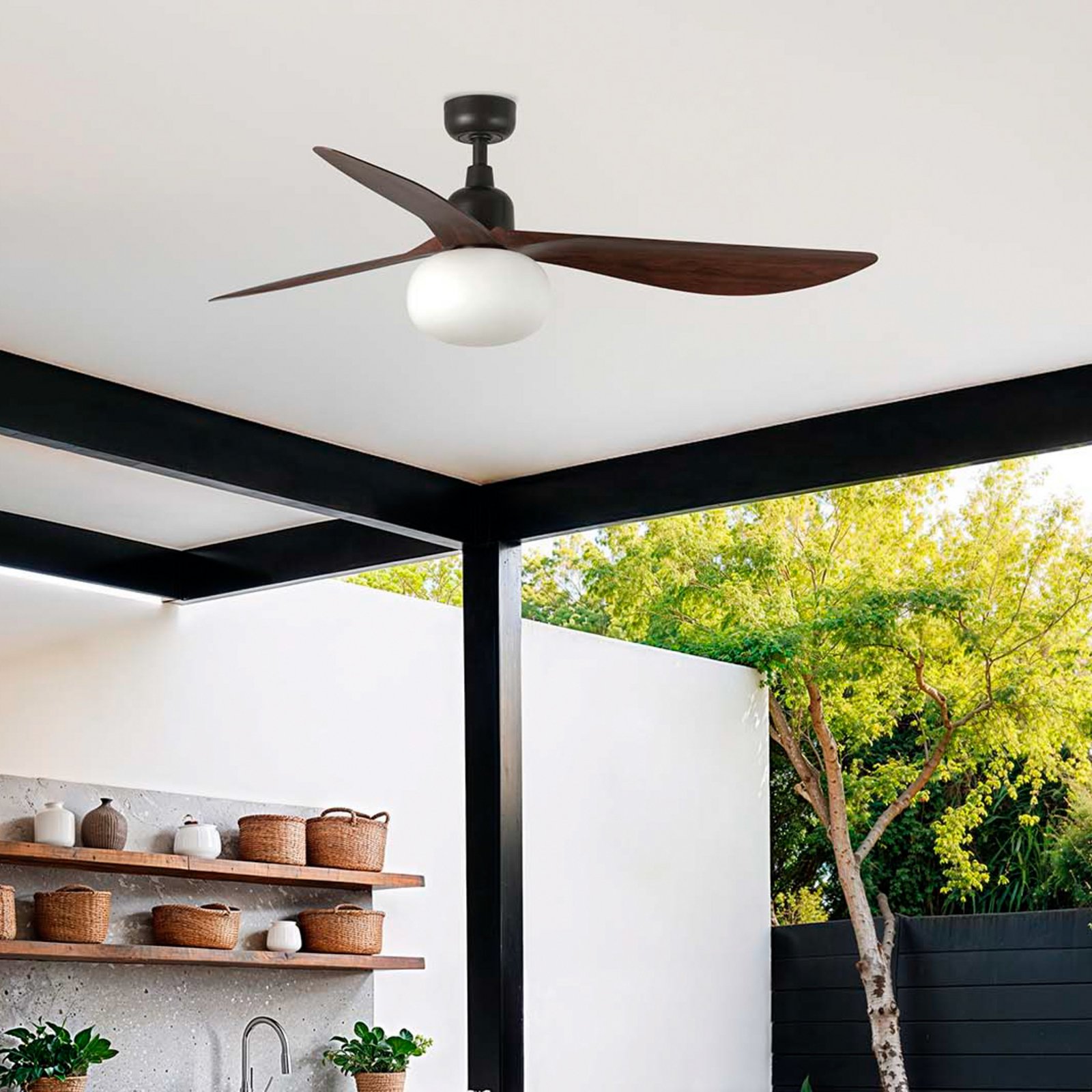 Ceiling fan with light Outwood, brown, DC, quiet, Ø150cm