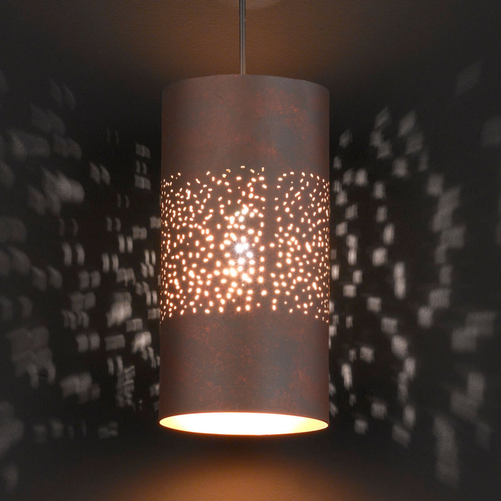 Wofi Cylinderformet pendellampe Ancona, antik brun - indendørsbelysning Stue - spisebordslampe