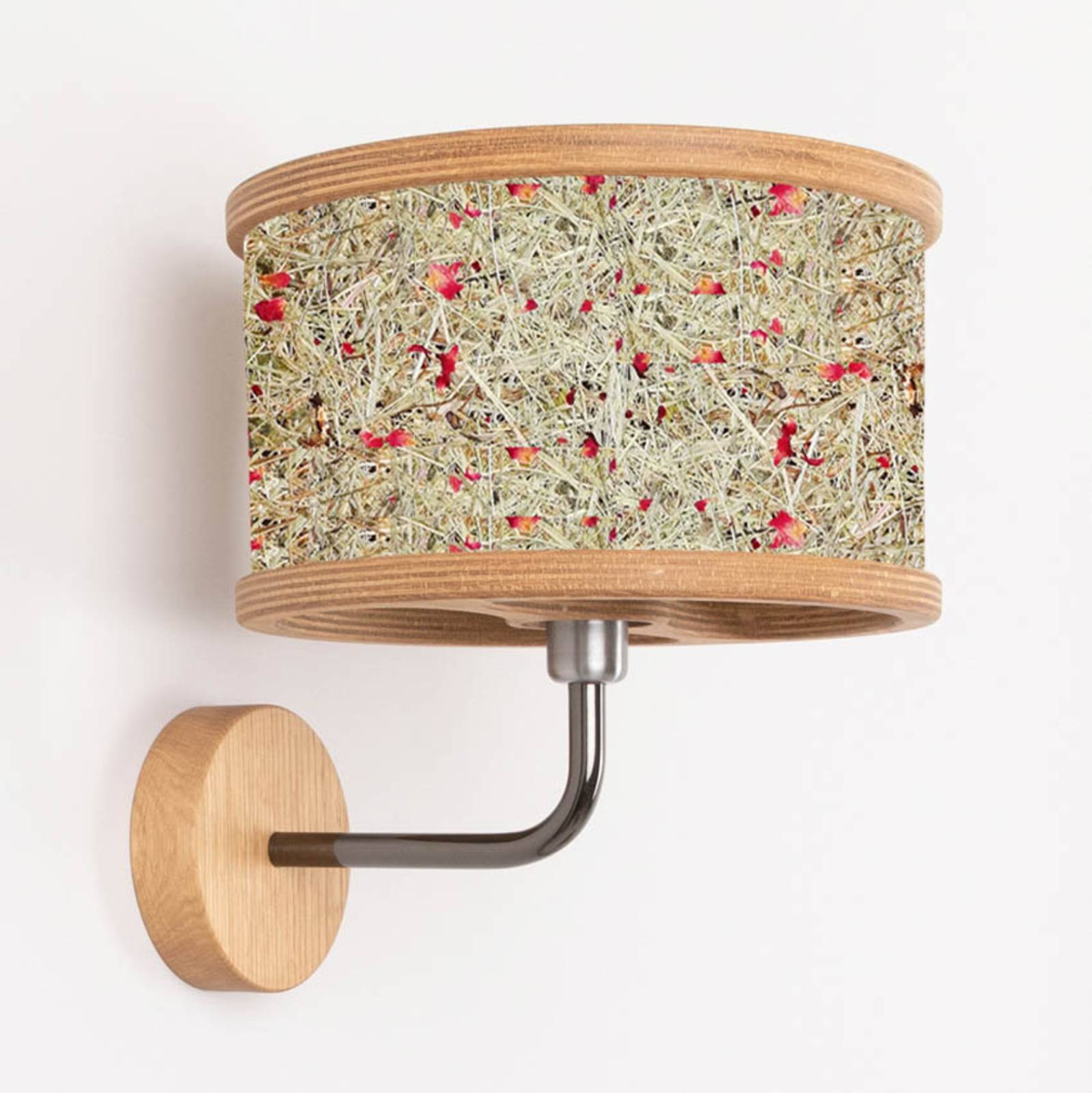 Almut von Wildheim ALMUT 2610 wall lamp Ø 25 cm hay/red rose petals, for Living / Dining Room, oak, hay with red rose petals, E14, 28 W, H: 28 cm