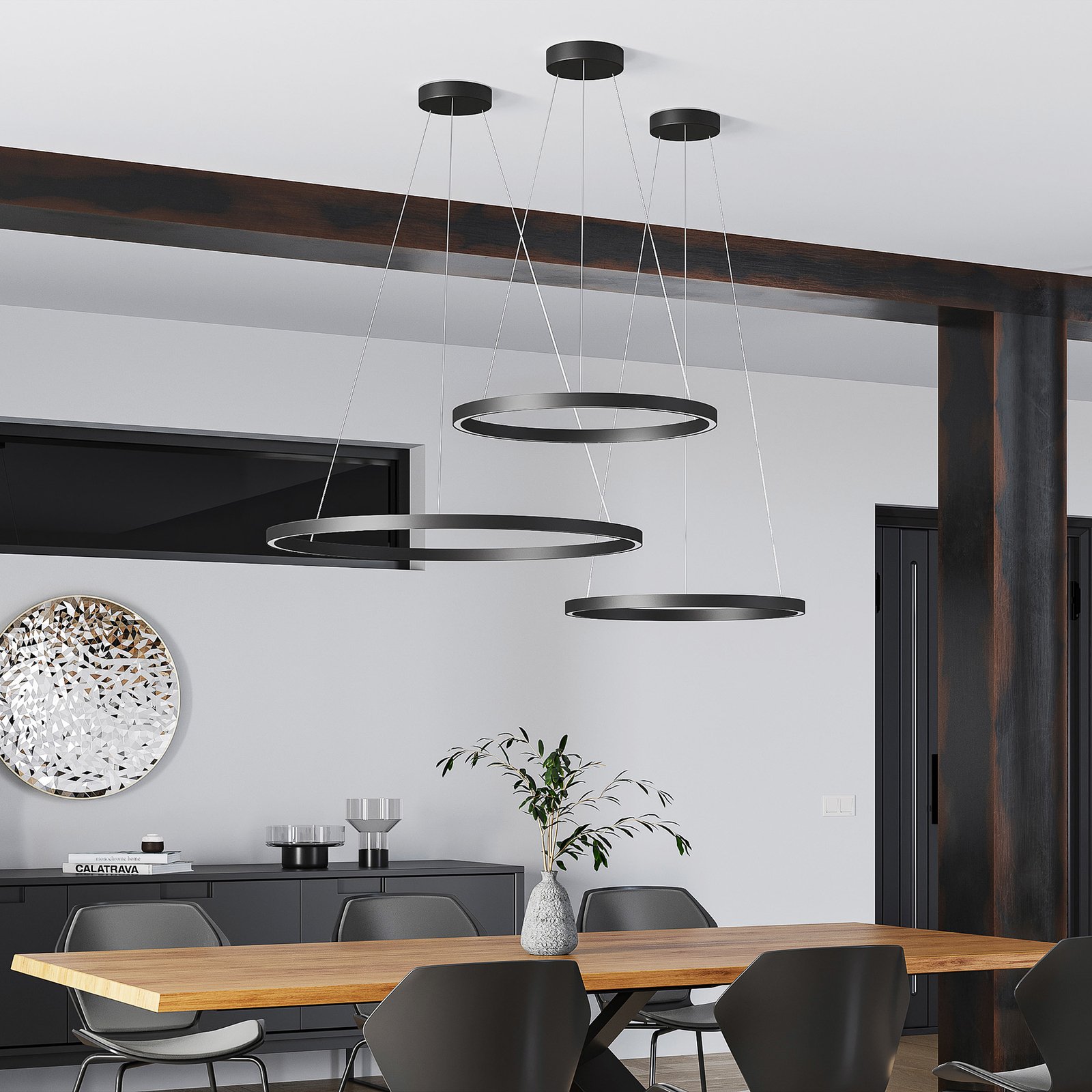 Molto Luce LED hanging light Perfora, black, Ø 60 cm, aluminium