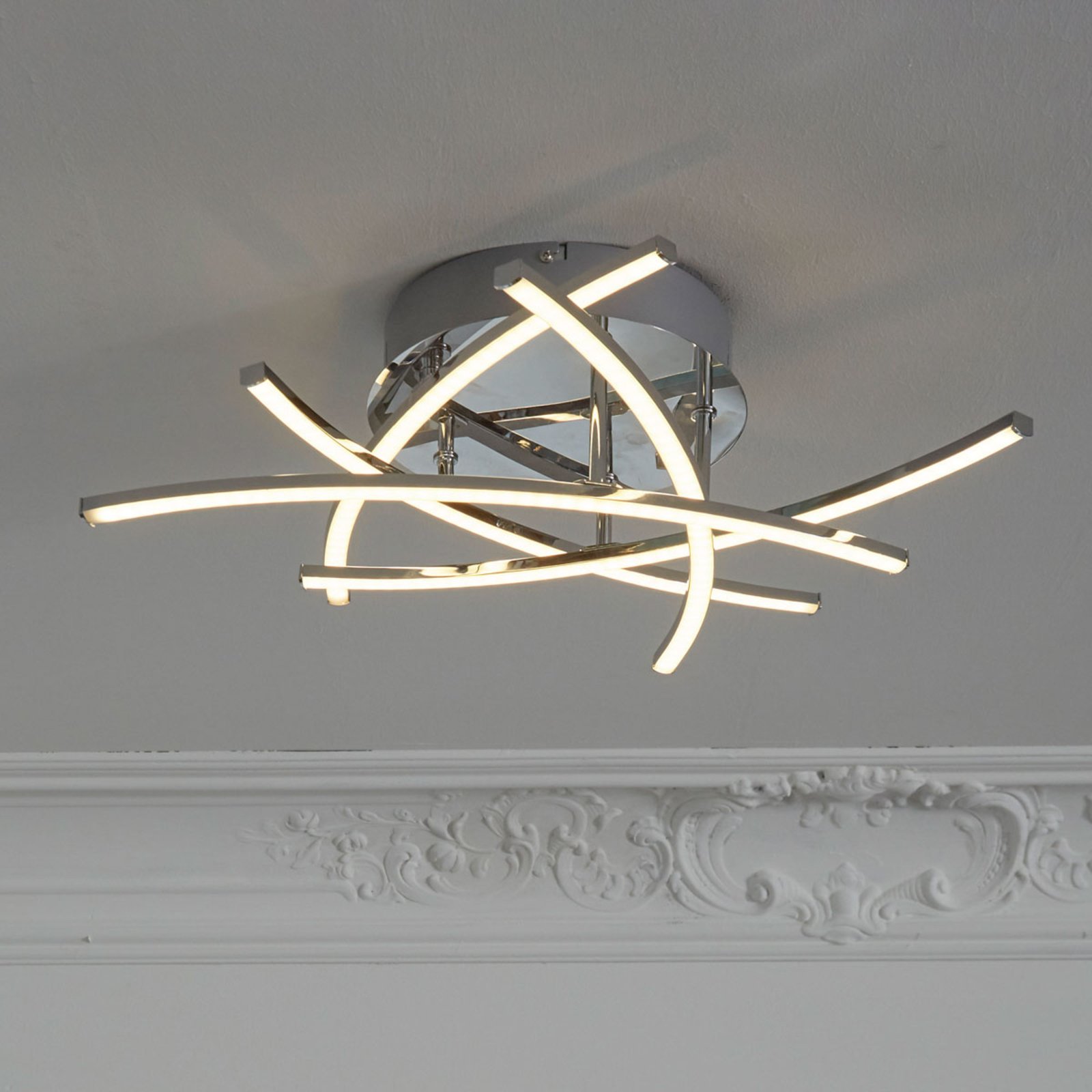 Candeeiro de teto LED Cross tunable branco, 5fl., cromado