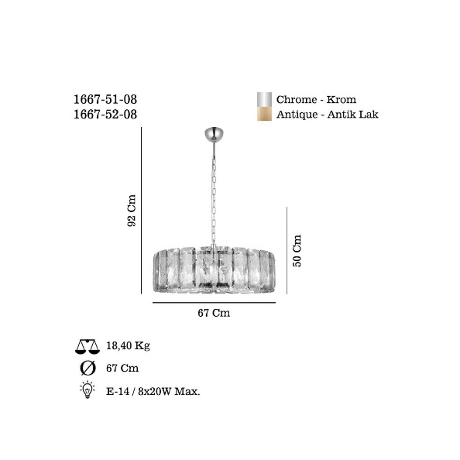 Hängelampe Orvin, messing antik, Ø 67 cm, Glas/Metall 8-flg. günstig online kaufen