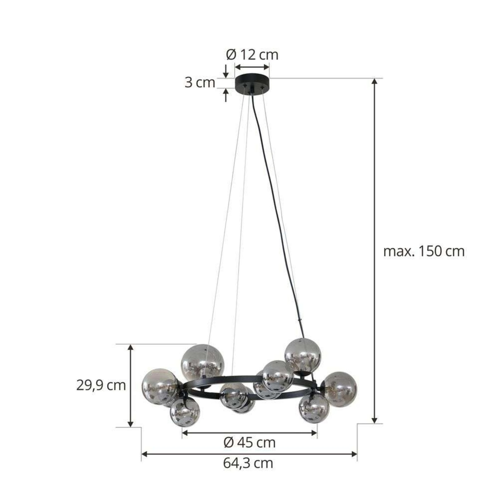 Naelen Round Lampada a Sospensione Black/Smoke - Lucande