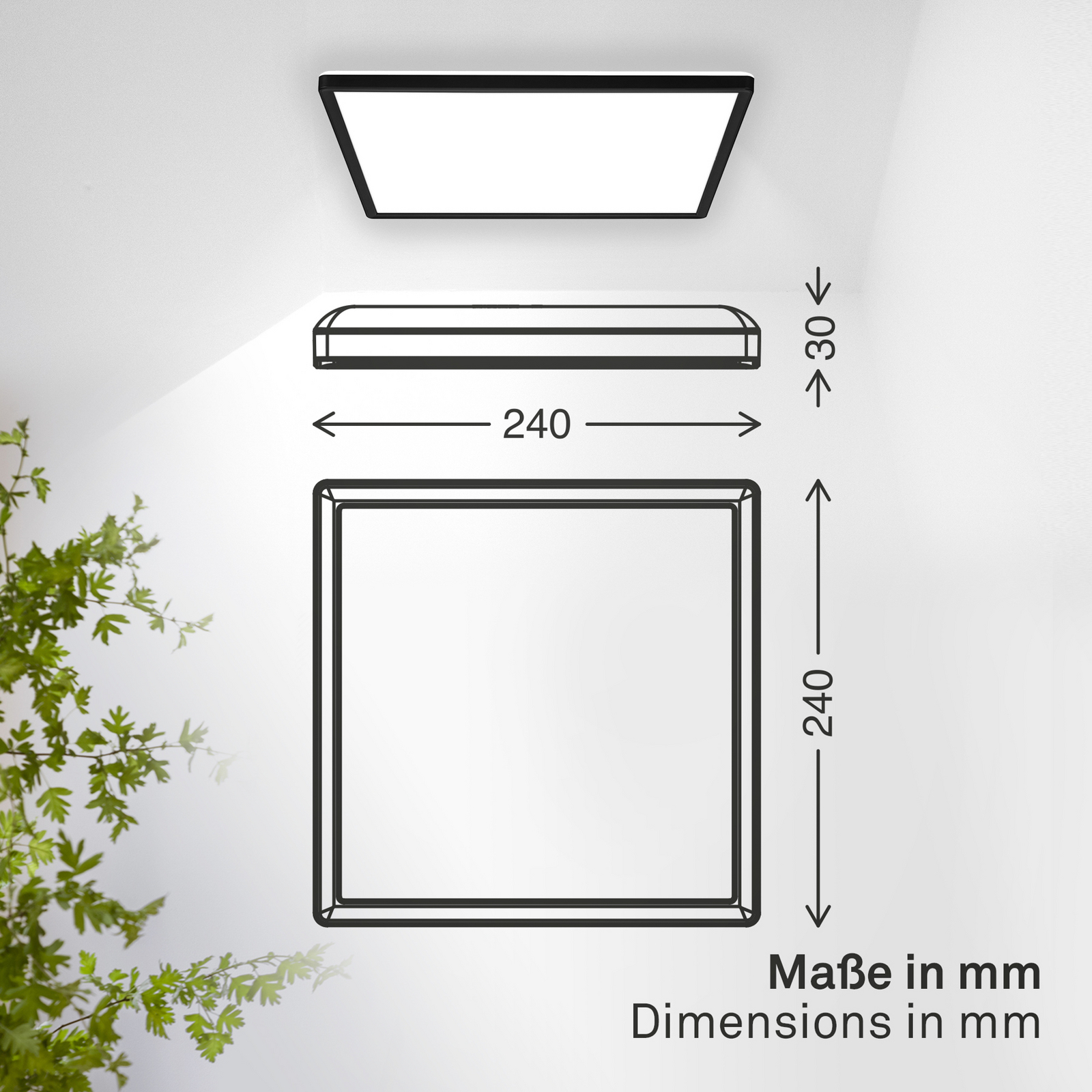 Panel LED Shallow con interruptor de encendido/apagado, 24 x 24 cm, negro, 840 Panel LED Shallow con interruptor de encendido/apagado, 24 x 24 cm, negro, 840