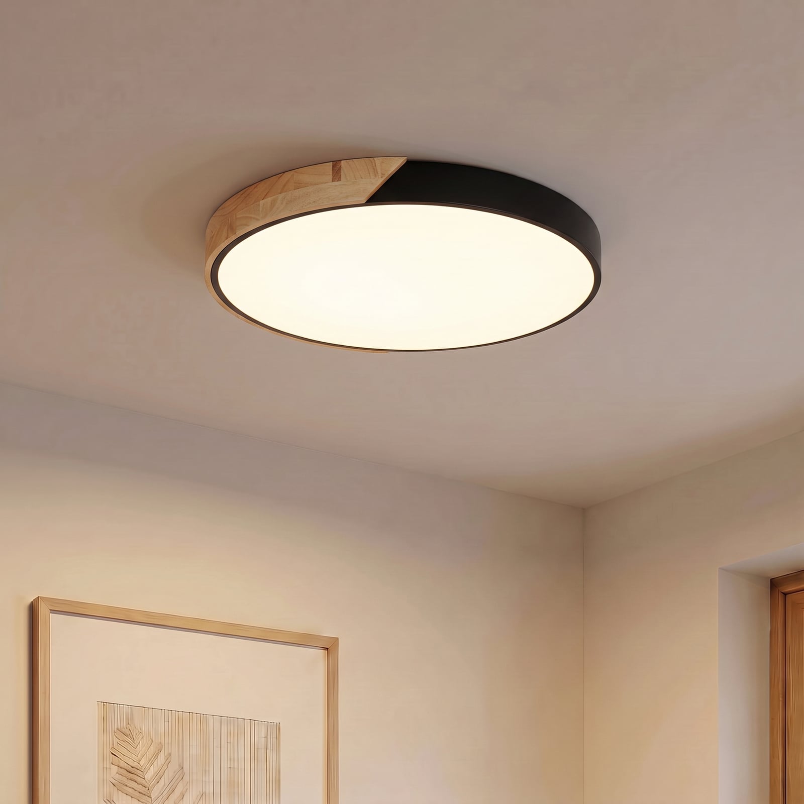 Plafonnier LED Lynorri, Ø 51 cm, noir, finition bois - PRIOS Plafonnier LED Lynorri, Ø 51 cm, noir, finition bois - PRIOS