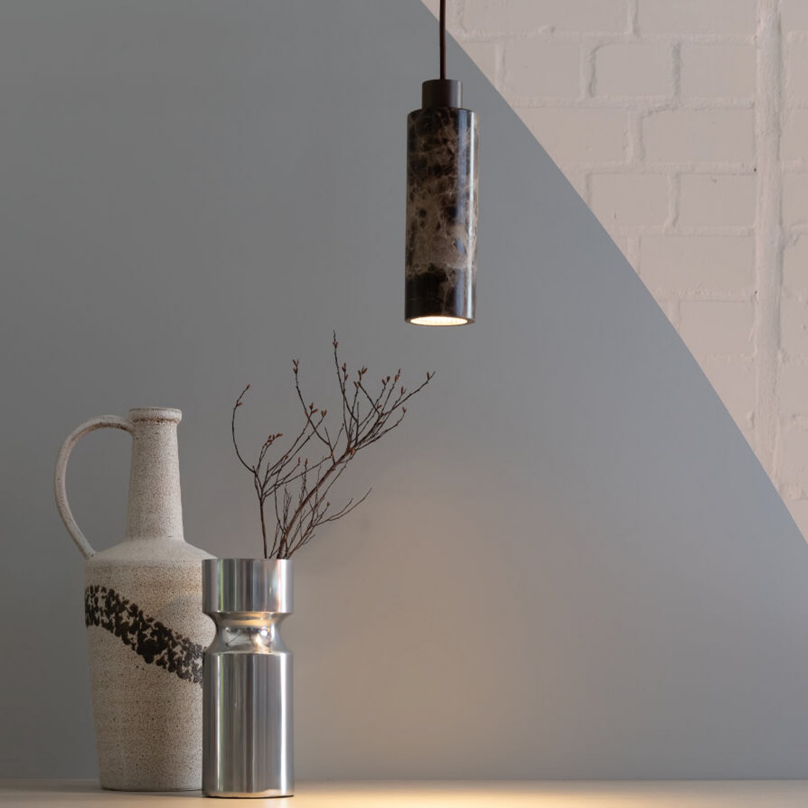 IT'S ABOUT ROMI Tivoli hanging light, brown, marble, 28 cm, GU10