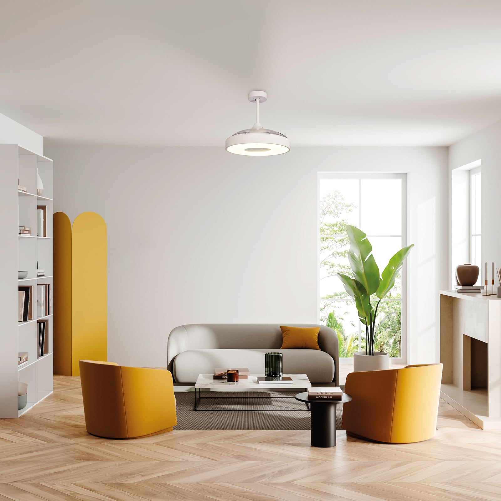 Coin LED-Deckenventilator, weiß, DC leise, CCT - Mantra
