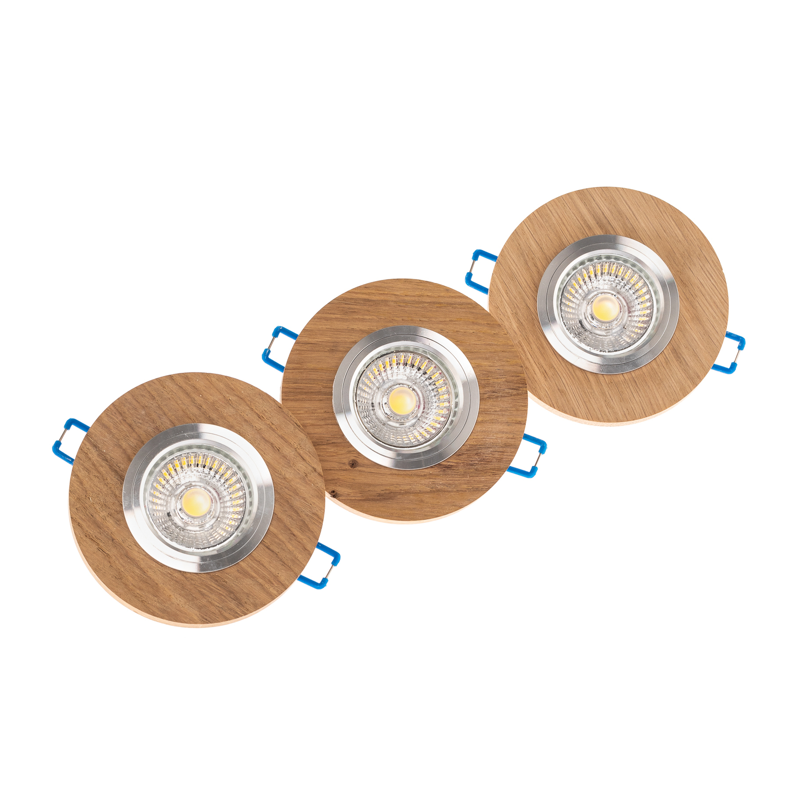 Sirion LED-downlight, Ø 10 cm oljet eik 3pk