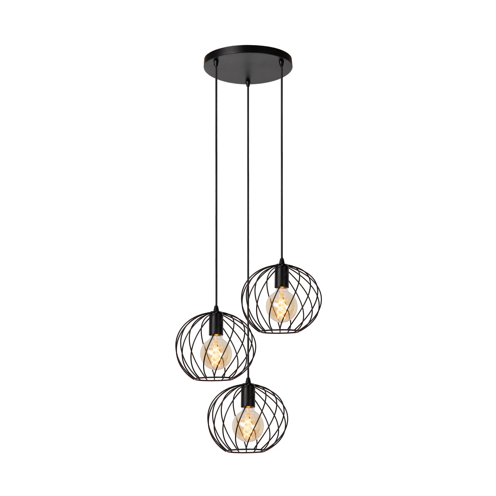 Hanglamp Danza, 3-lamps, rond, zwart
