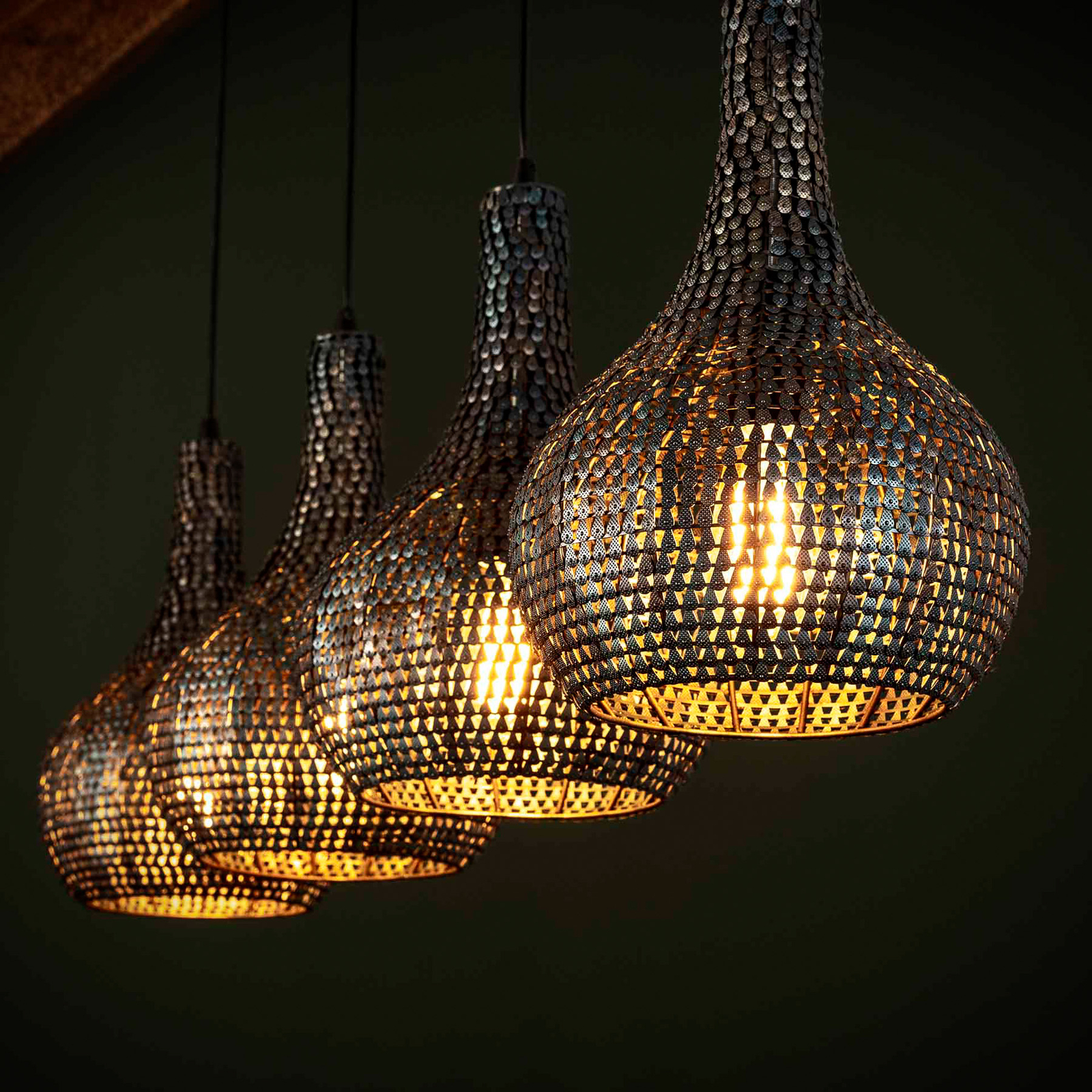 Hanglamp Grafenstein zwart-bruin 4-lamps
