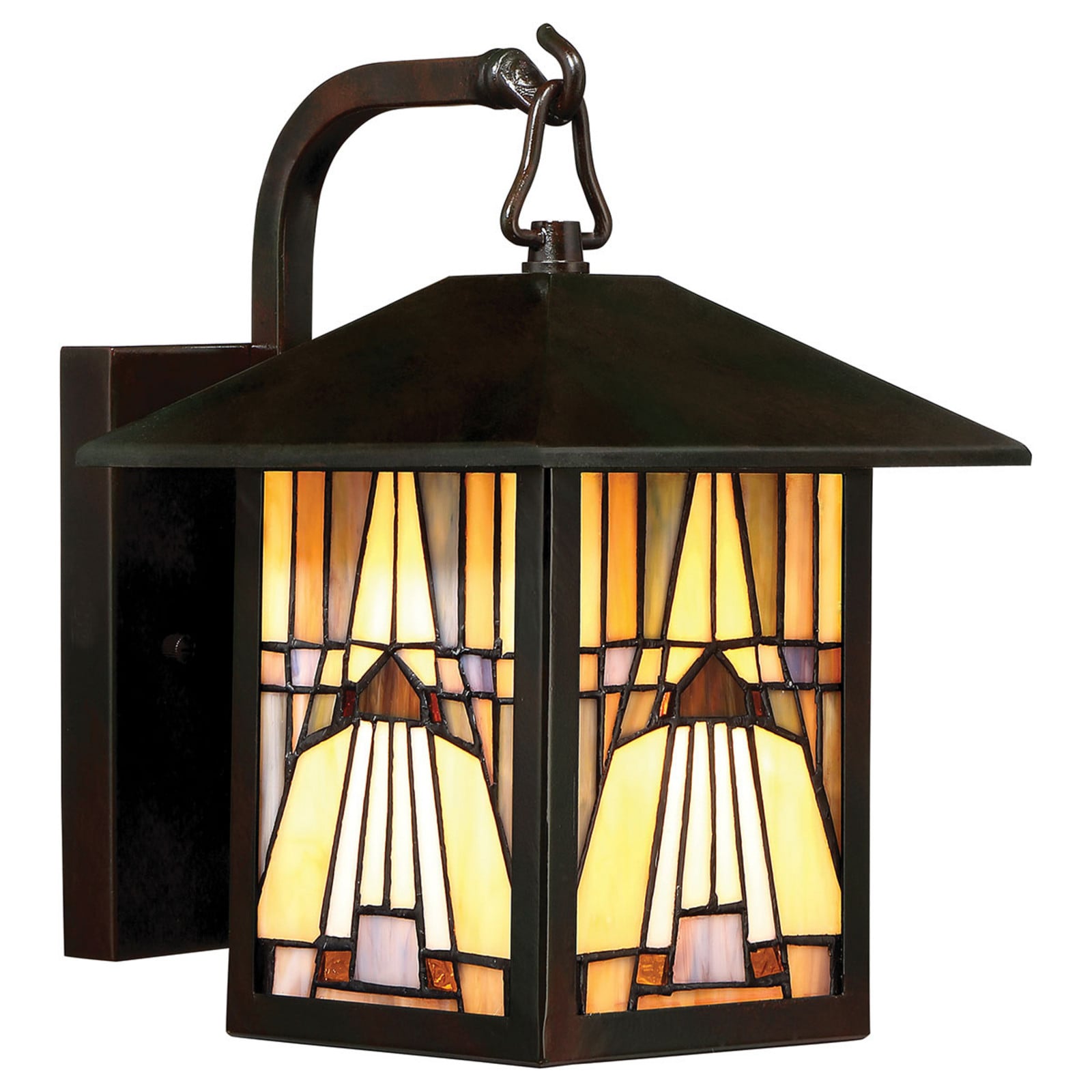 Candeeiro de parede exterior Inglenook, vidro colorido, A 27,8 cm