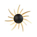 Sol LED wall light, black with golden rays