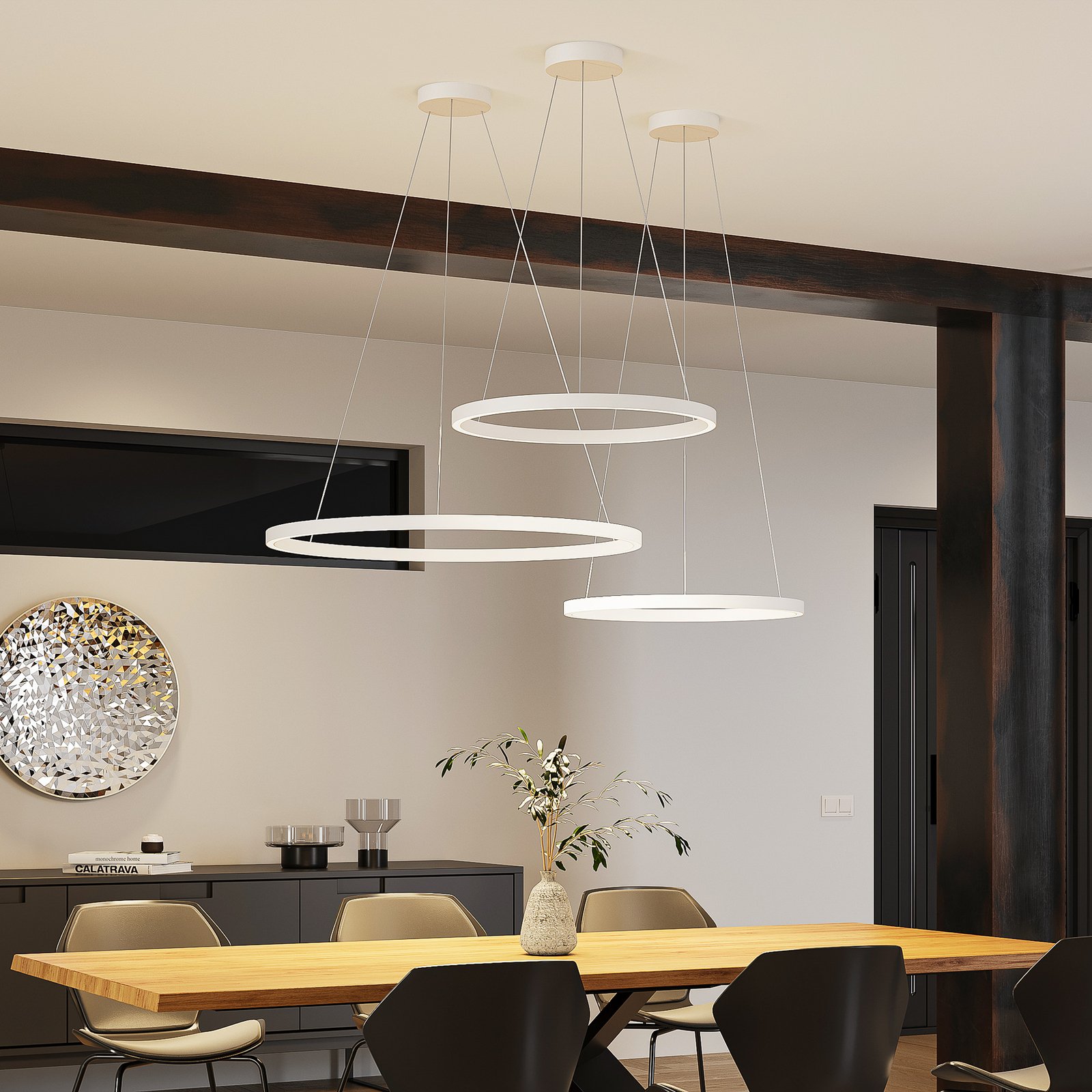 Candeeiro suspenso Molto Luce LED Perfora, branco, Ø 60 cm, alumínio