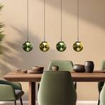 LED hanging light Altaïr gold/green 4-bulb glass 3,000 K