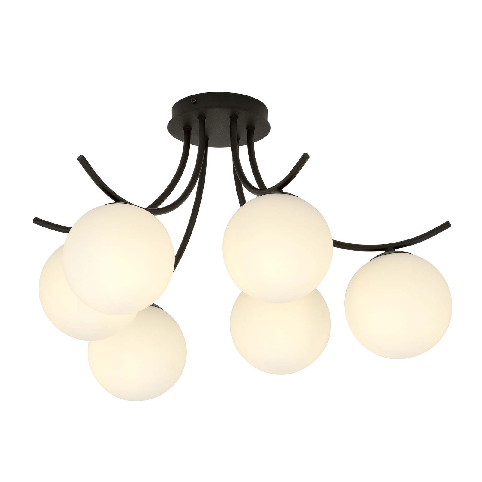 Deckenlampe Boston, schwarz/opal, 6-flammig 