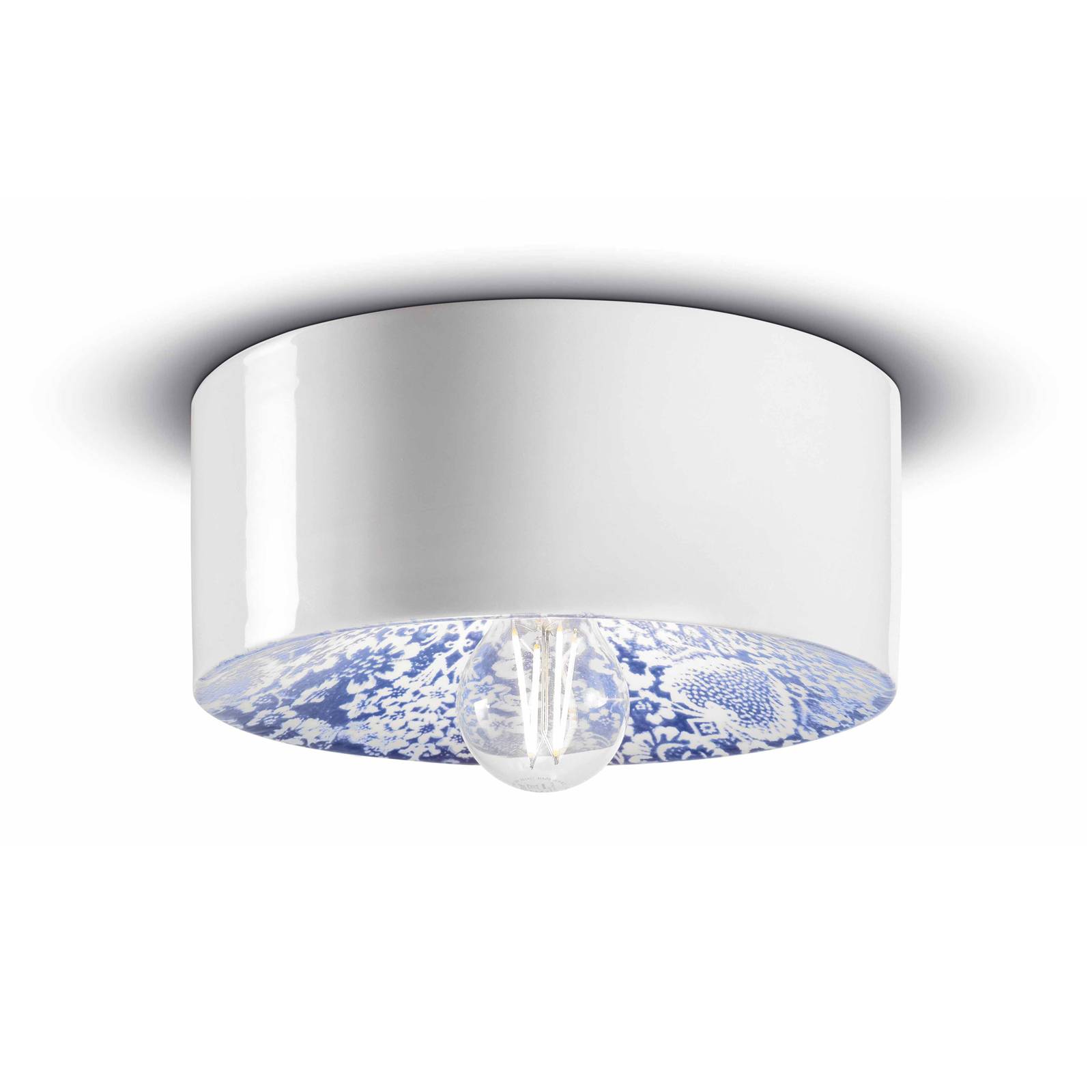 E-shop PI stropné svietidlo s kvetinovým vzorom, Ø 25 cm modrá/biela