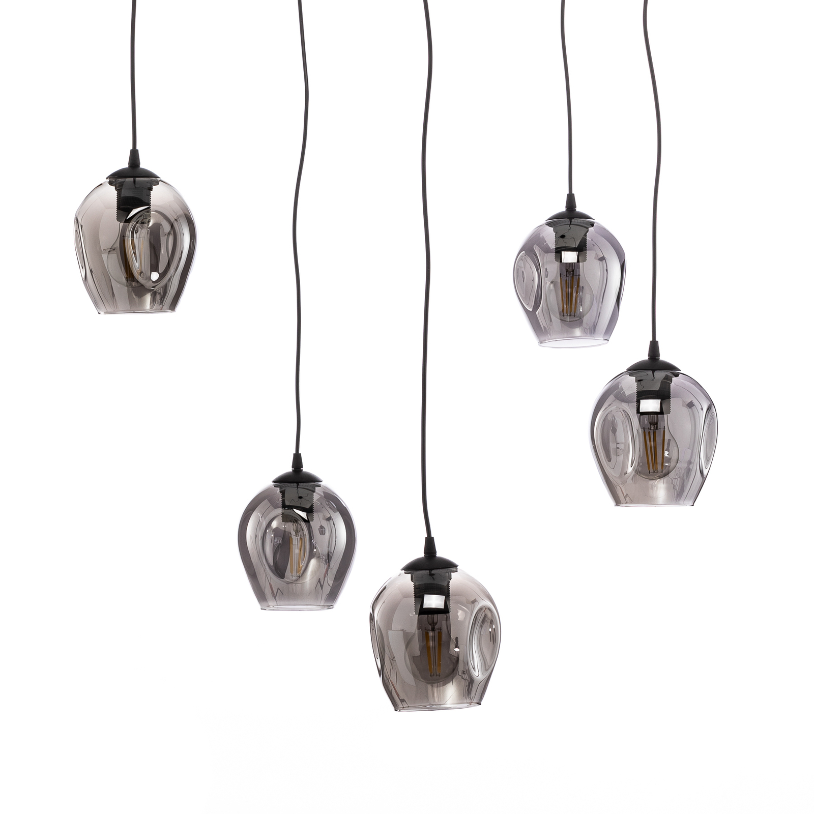 Hanglamp Starla decentraal 5-lamps, glas grafiet