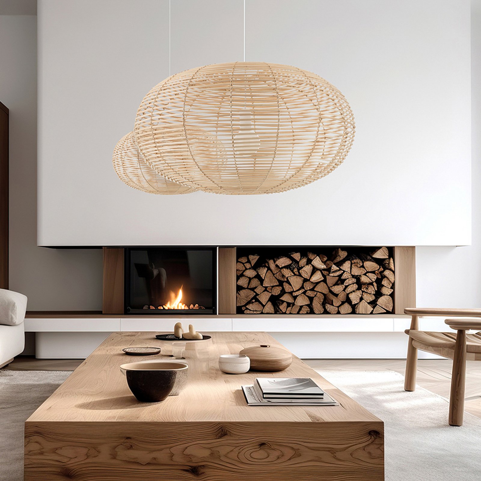 Hängeleuchte RATTAN, Ø 60 cm, naturbraun, Rattan, E27